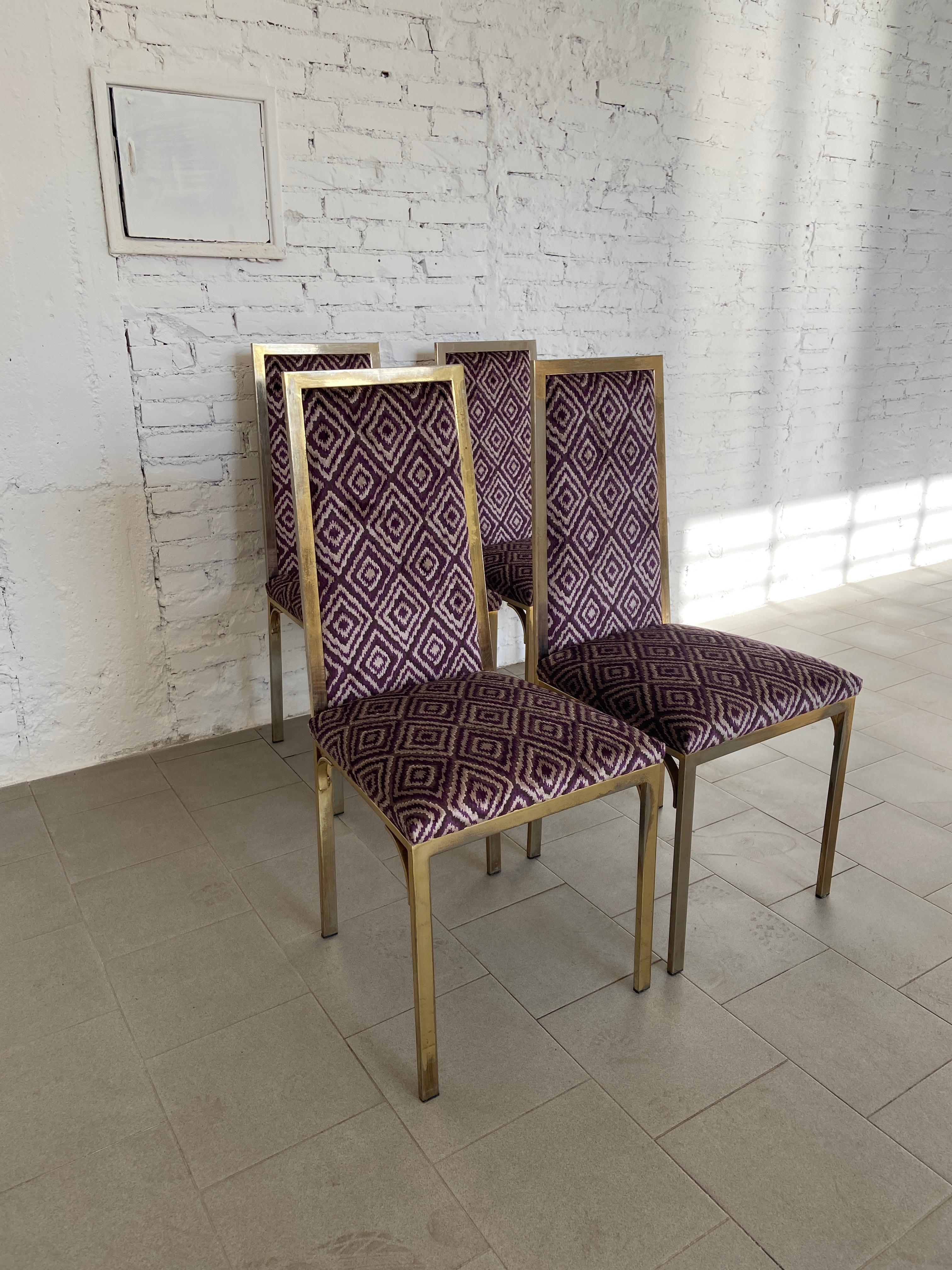French Mid-Century Modern Set of 4 Pierre Cardin Gild Metal Chairs, 1970s In Good Condition In Prato, IT