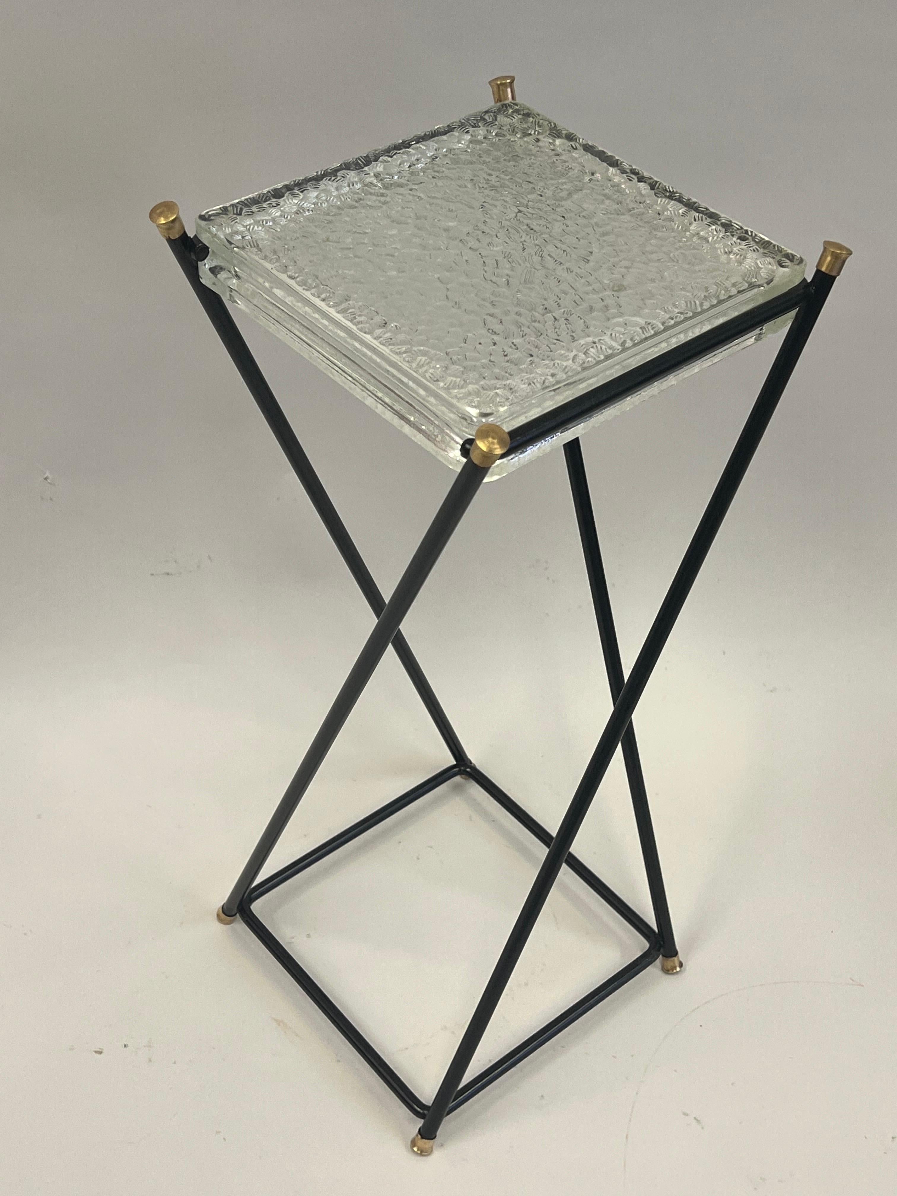 Brass French Mid-Century Modern Side / End Table by Jacques Adnet & Max Ingrand For Sale