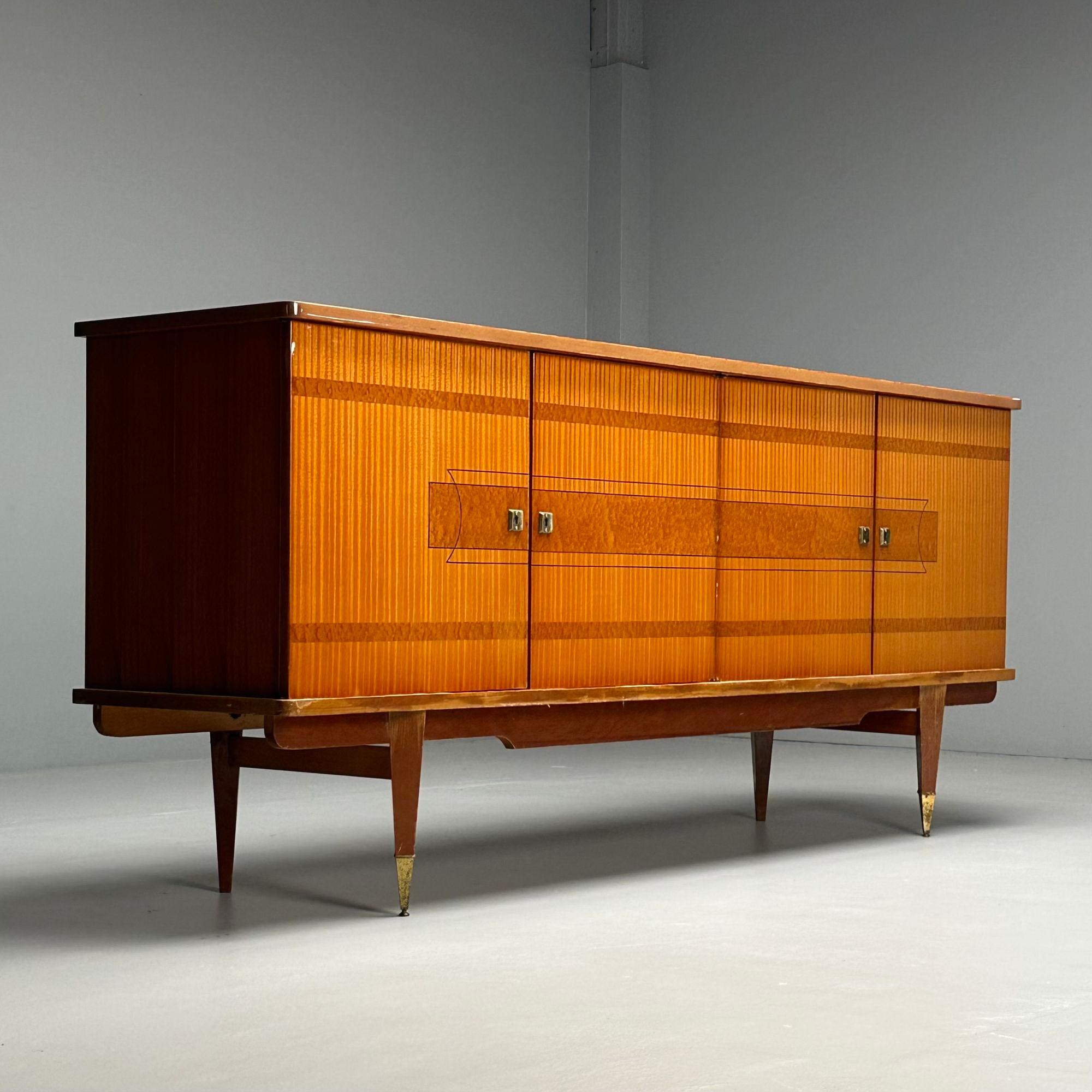 Mid-Century moderno Credenza francese del Mid-Century Modern, mogano cubano, sicomoro, ottone, anni '40 in vendita