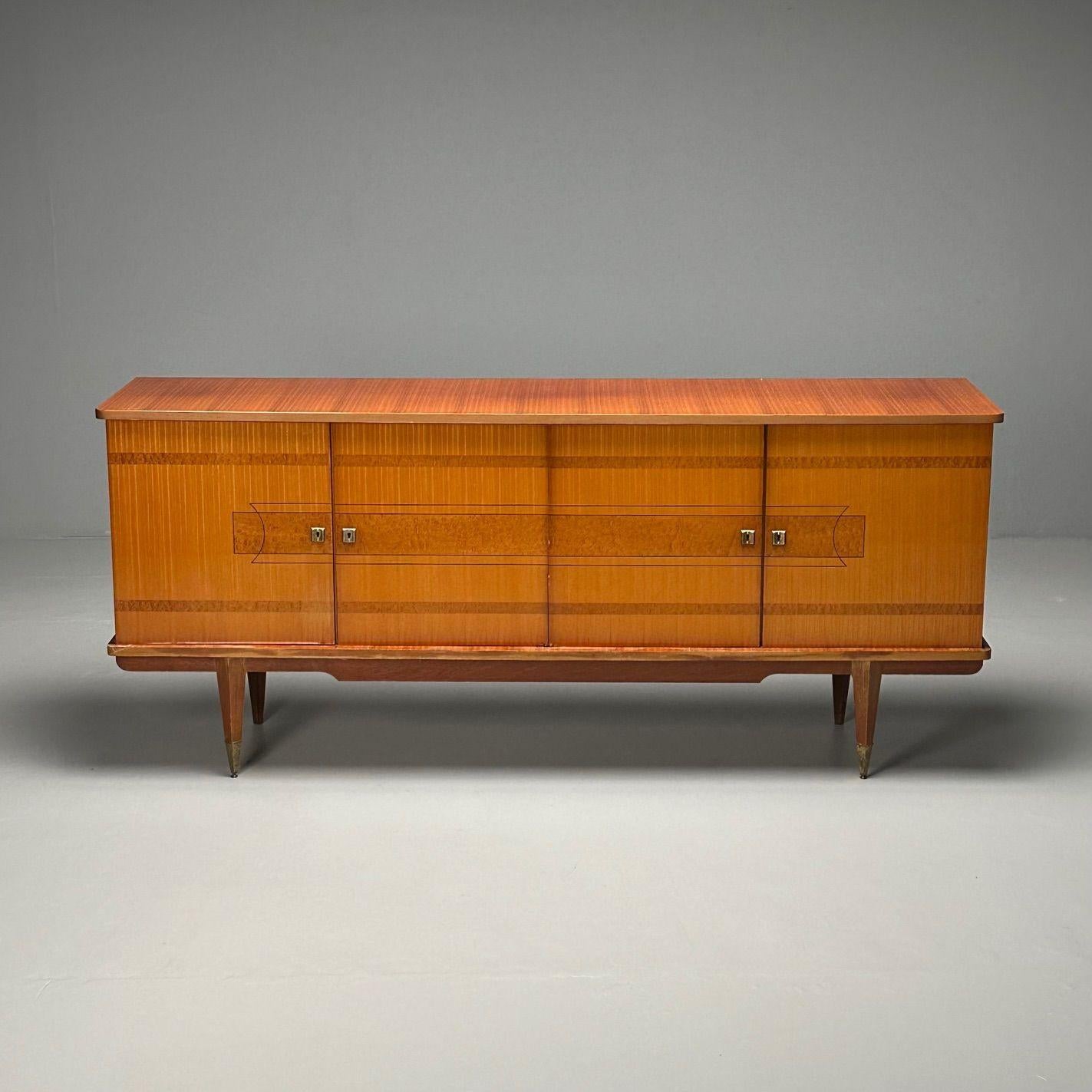Francese Credenza francese del Mid-Century Modern, mogano cubano, sicomoro, ottone, anni '40 in vendita