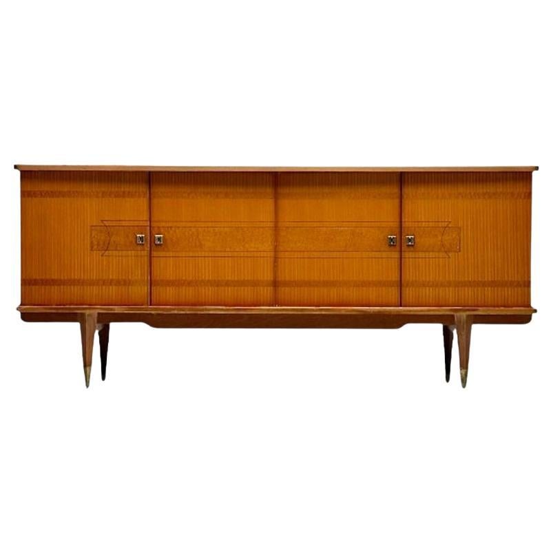 Buffet moderne du milieu du siècle dernier, acajou cubain, sycomore, laiton, années 1940