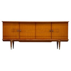 Buffet moderne du milieu du siècle dernier, acajou cubain, sycomore, laiton, années 1940