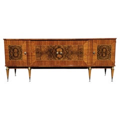 French Mid-Century-Modern Sideboard-Luxurious Burlwood Buffet-60s