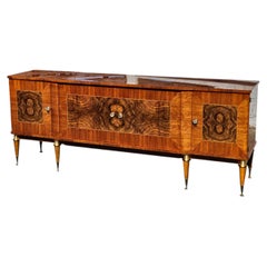 French Mid-Century-Modern Sideboard-Luxurious Burlwood Buffet-60s