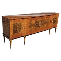 French Mid-Century-Modern Sideboard-Luxurious Burlwood Buffet-60s