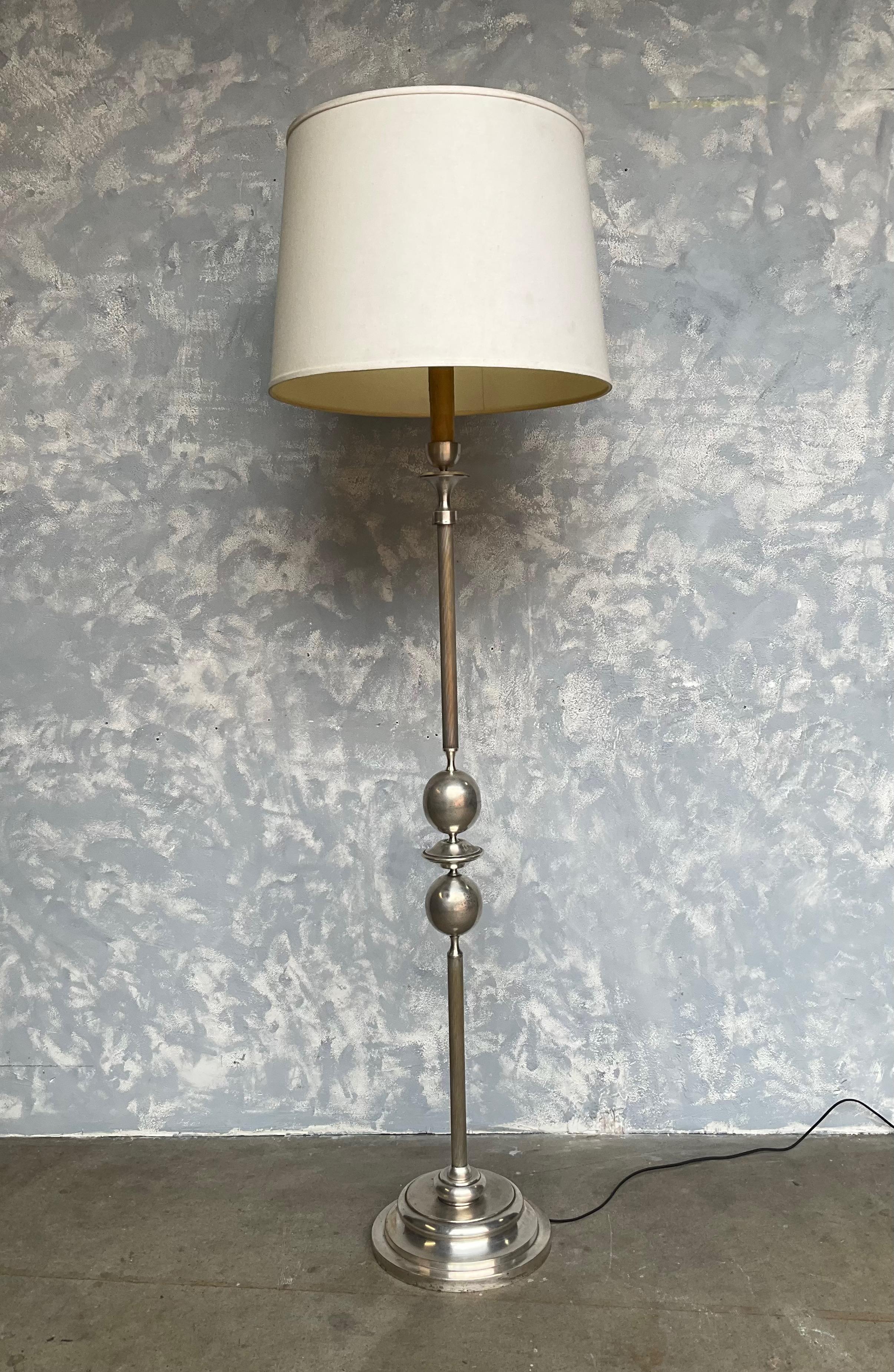 French Mid Century Modern Silvered Floor Lamp For Sale 4