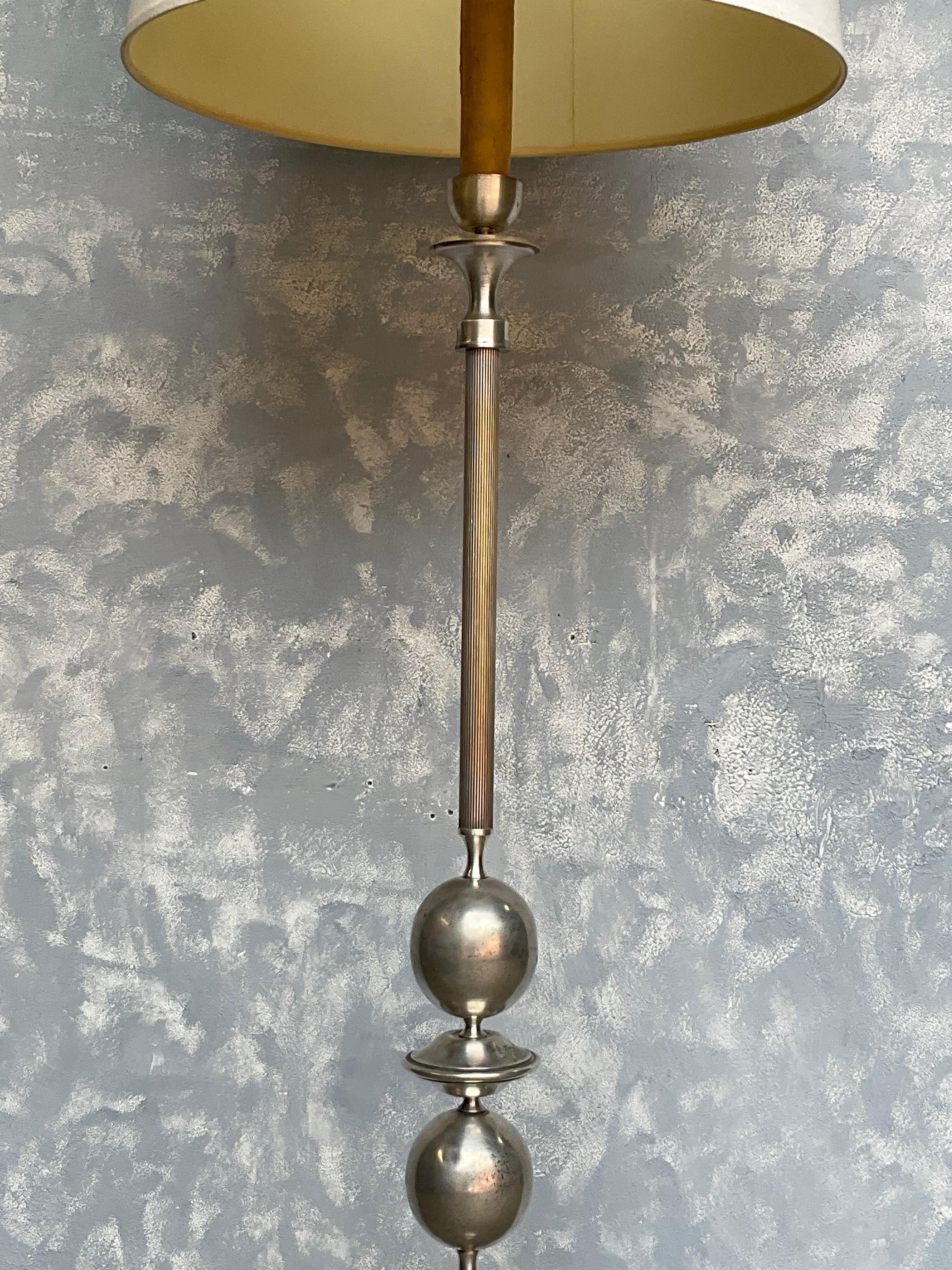 French Mid Century Modern Silvered Floor Lamp For Sale 7