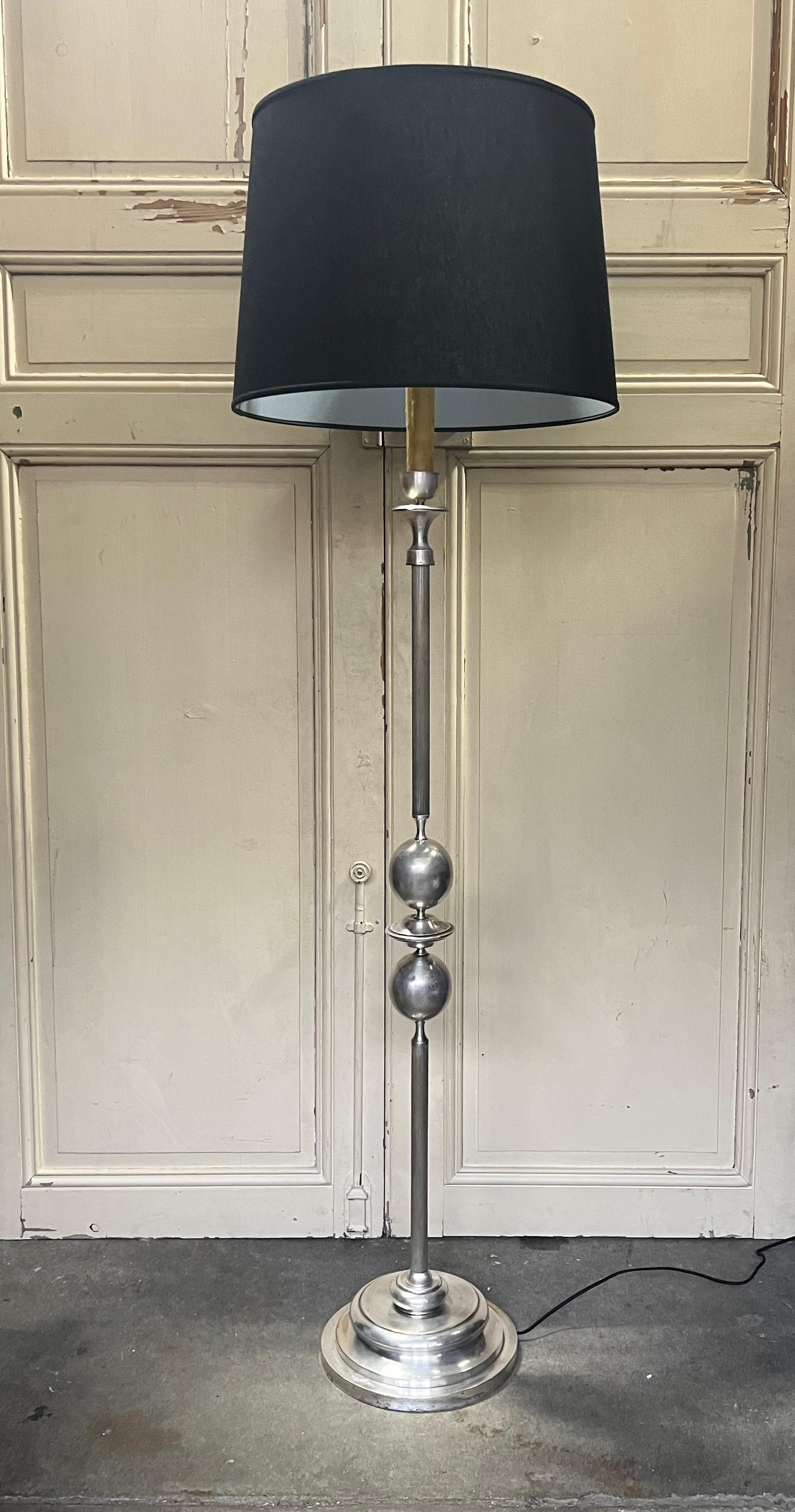 Plated French Mid Century Modern Silvered Floor Lamp For Sale