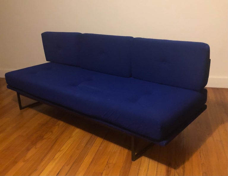Enameled French Mid-Century Modern Sofa / Day Bed by A R P & Yves Klein Blue Style Fabric For Sale