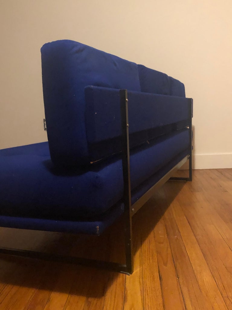 French Mid-Century Modern Sofa / Day Bed by A R P & Yves Klein Blue Style Fabric For Sale 2