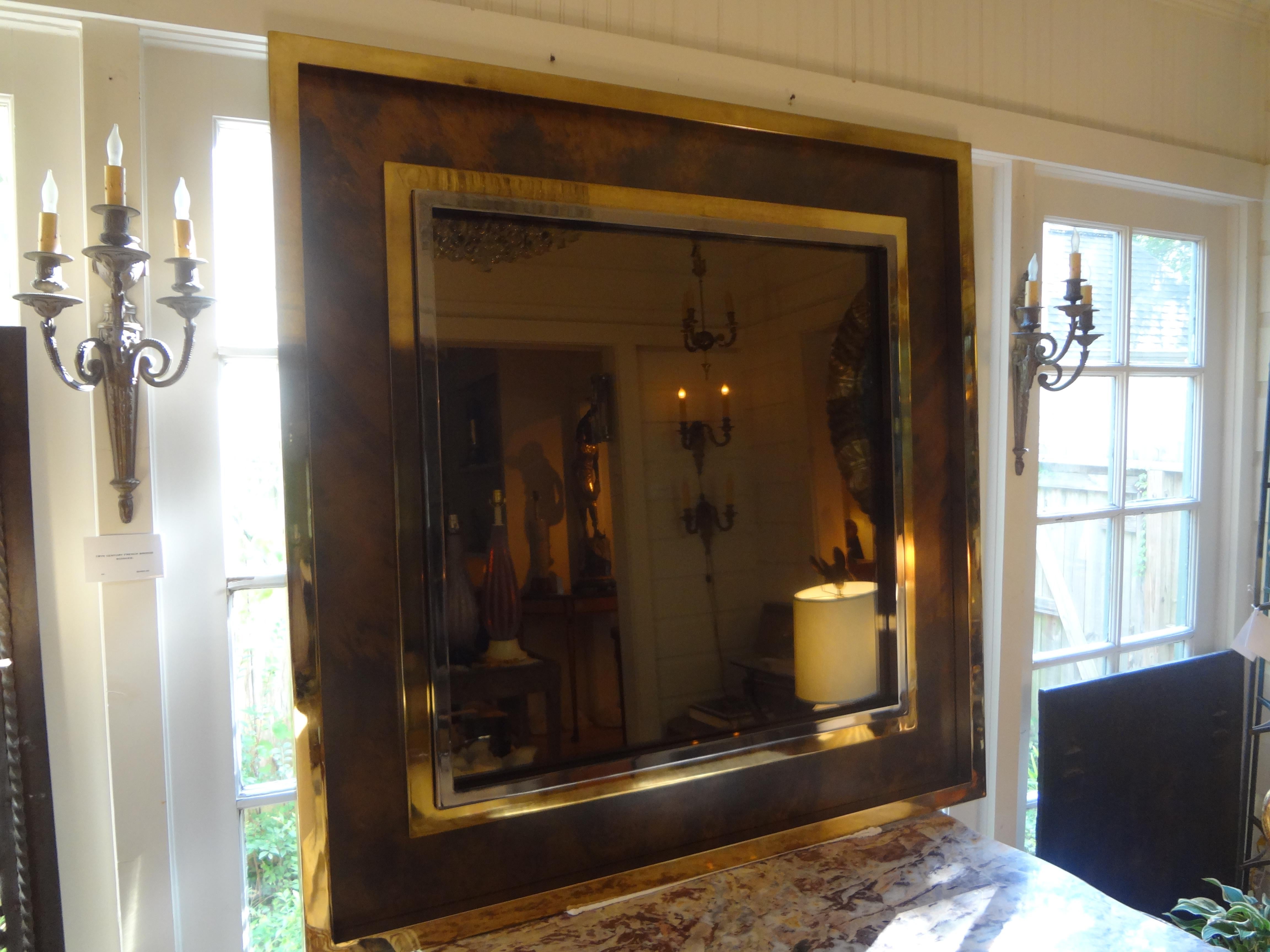 Italian Mid-Century Modern Square Brass Mirror-Romeo Rega Attributed In Good Condition In Houston, TX
