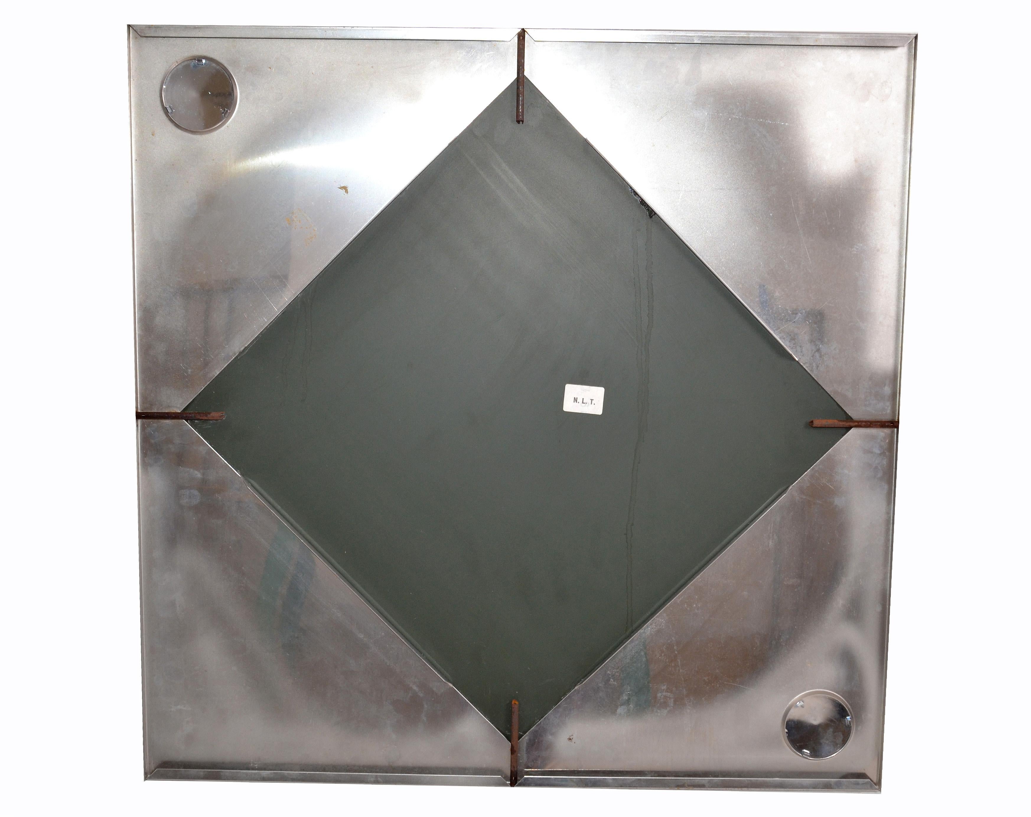 Französisch Mid-Century Modern Square Chrome Wandspiegel / Convex Style Spiegel im Angebot 5