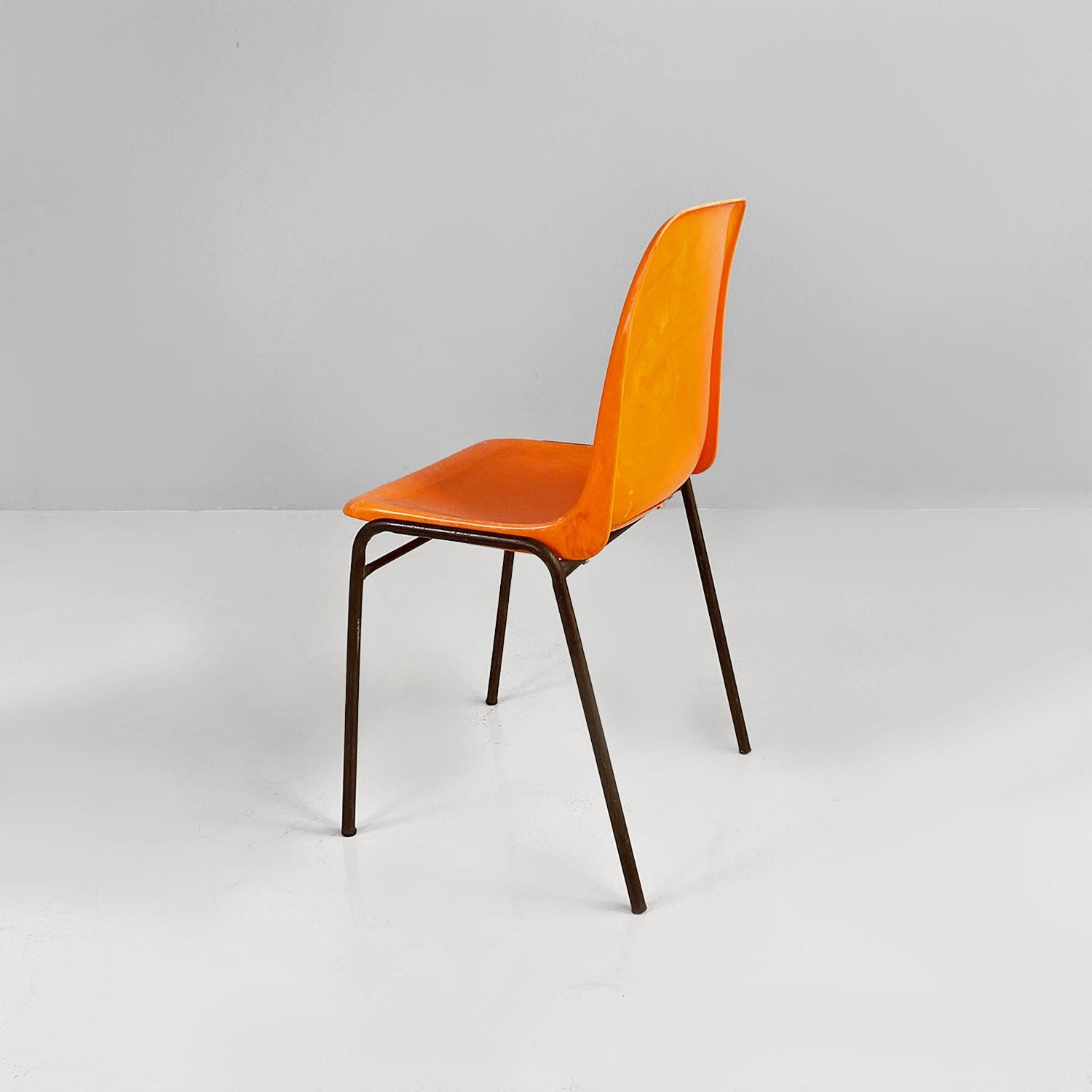 Mid-20th Century French mid-century modern stackable orange plastic chairs, 1960s For Sale