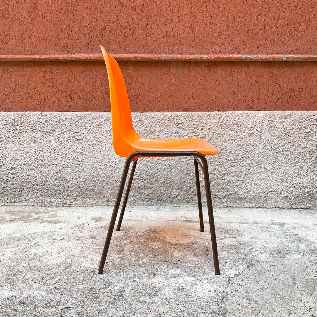 Italian French Mid-Century Modern Stackable Orange Plastic Chairs, 1970s For Sale