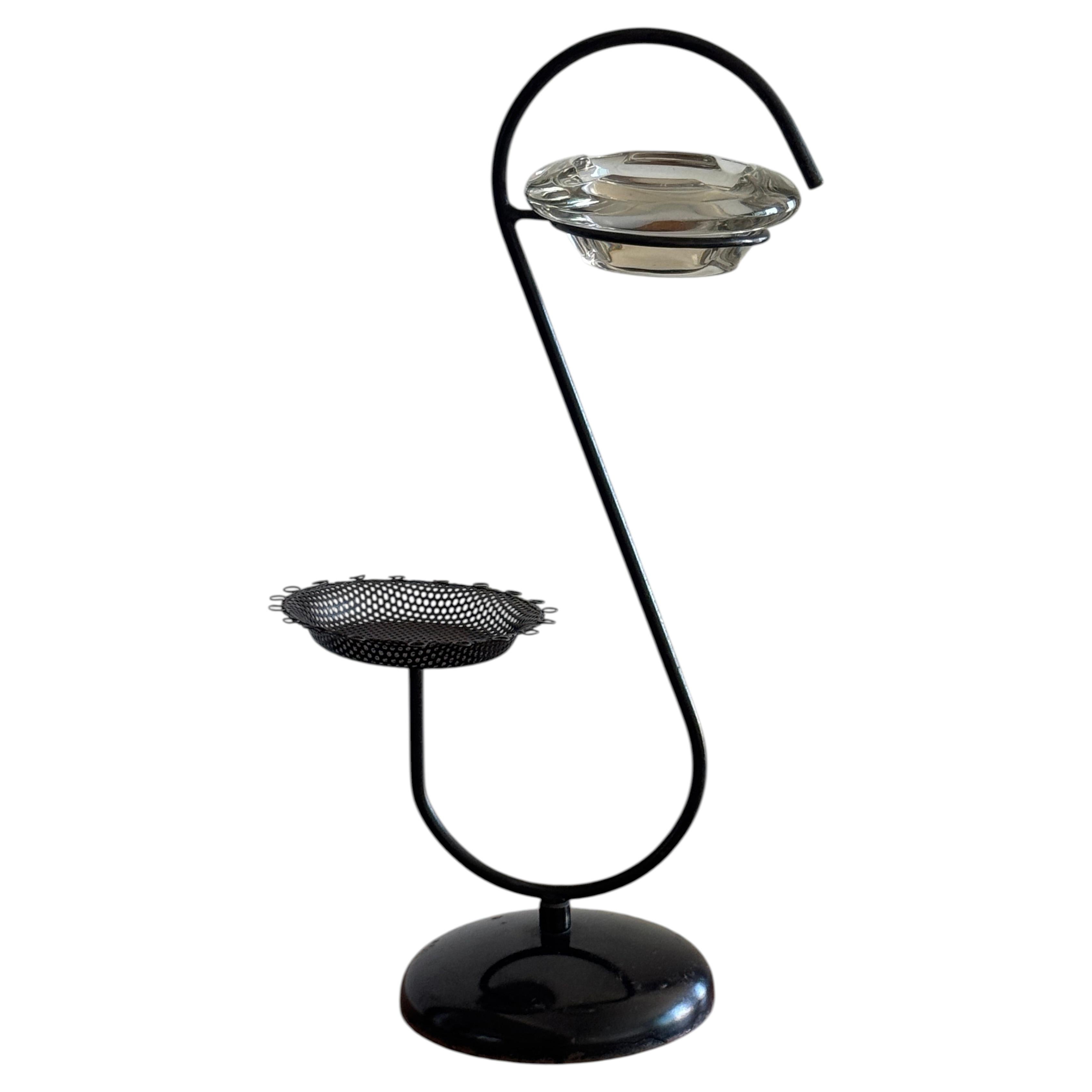 French Mid-Century Modern Standing Ashtray with Side Tray, Mathieu Matégot–Style