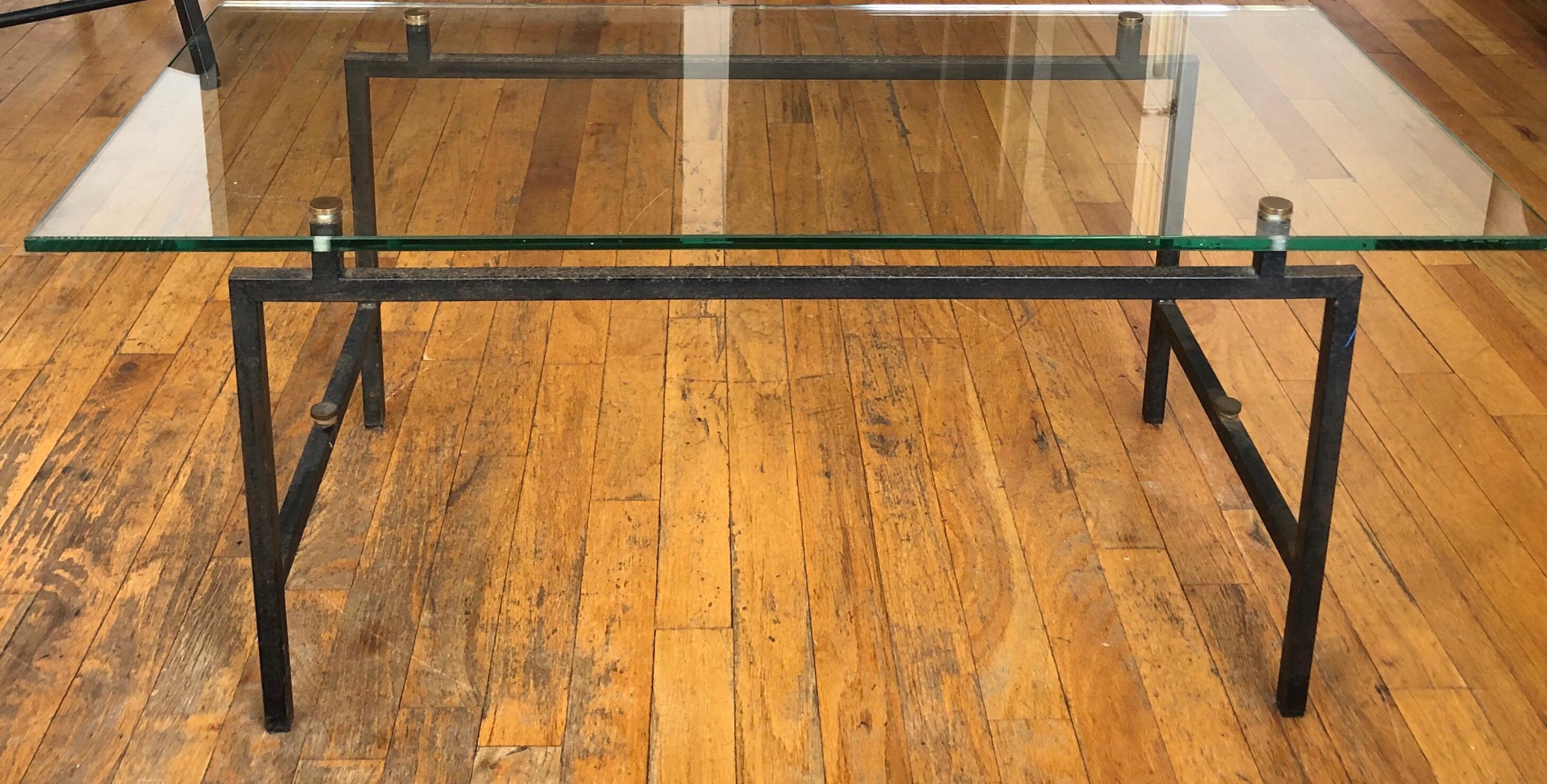 French Mid-Century Modern Steel and Glass Coffee Table by Pierre Guariche In Good Condition In New York, NY