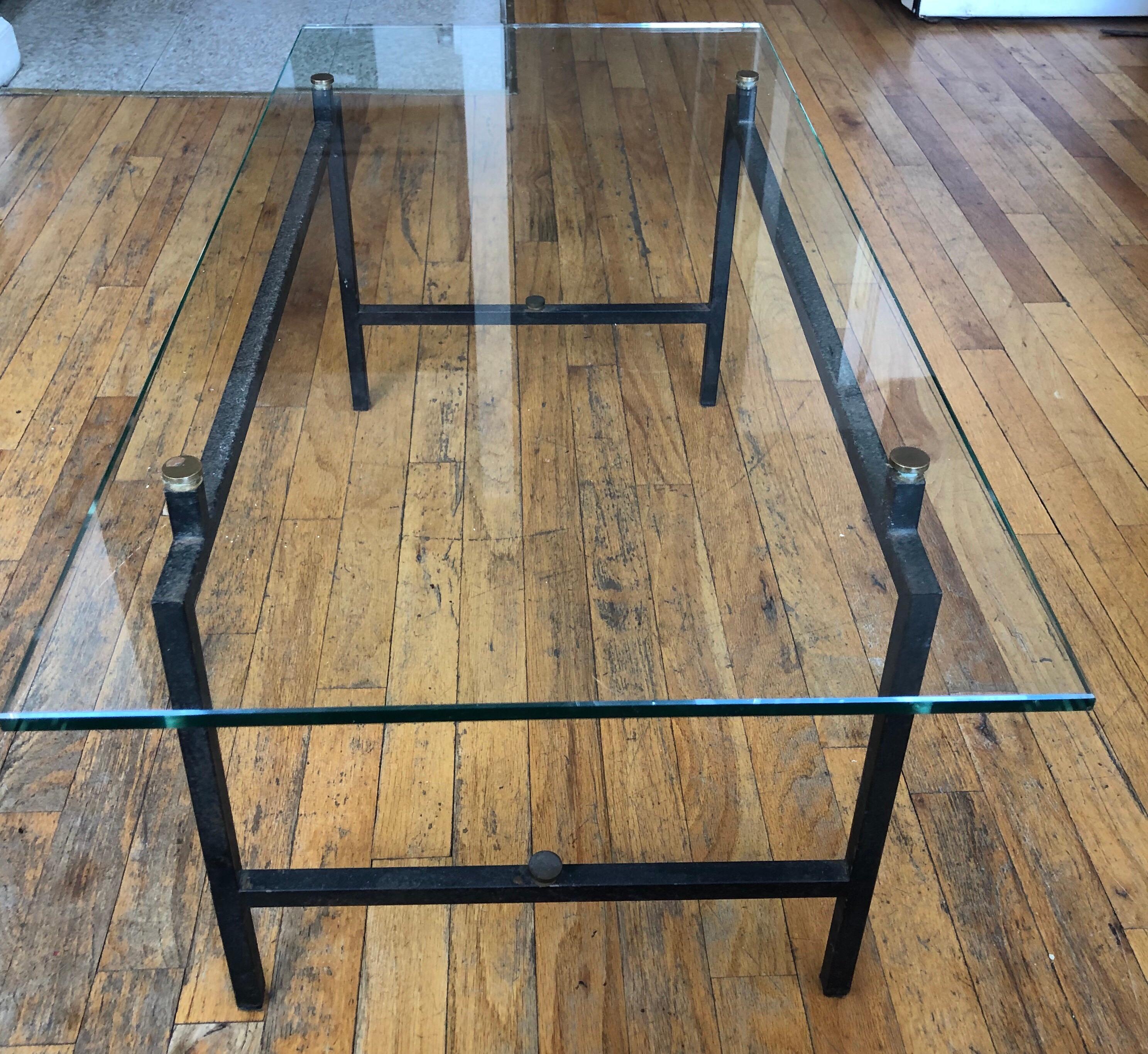 French Mid-Century Modern Steel and Glass Coffee Table by Pierre Guariche 1
