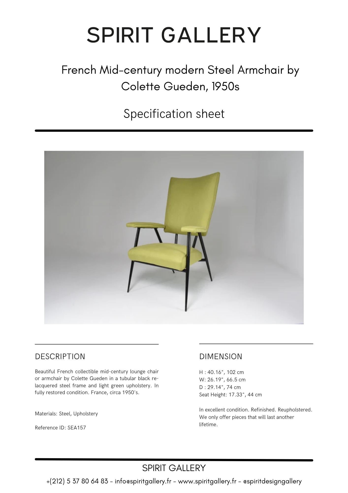 French Mid-century modern Steel Armchair by Colette Gueden, 1950s For Sale 10