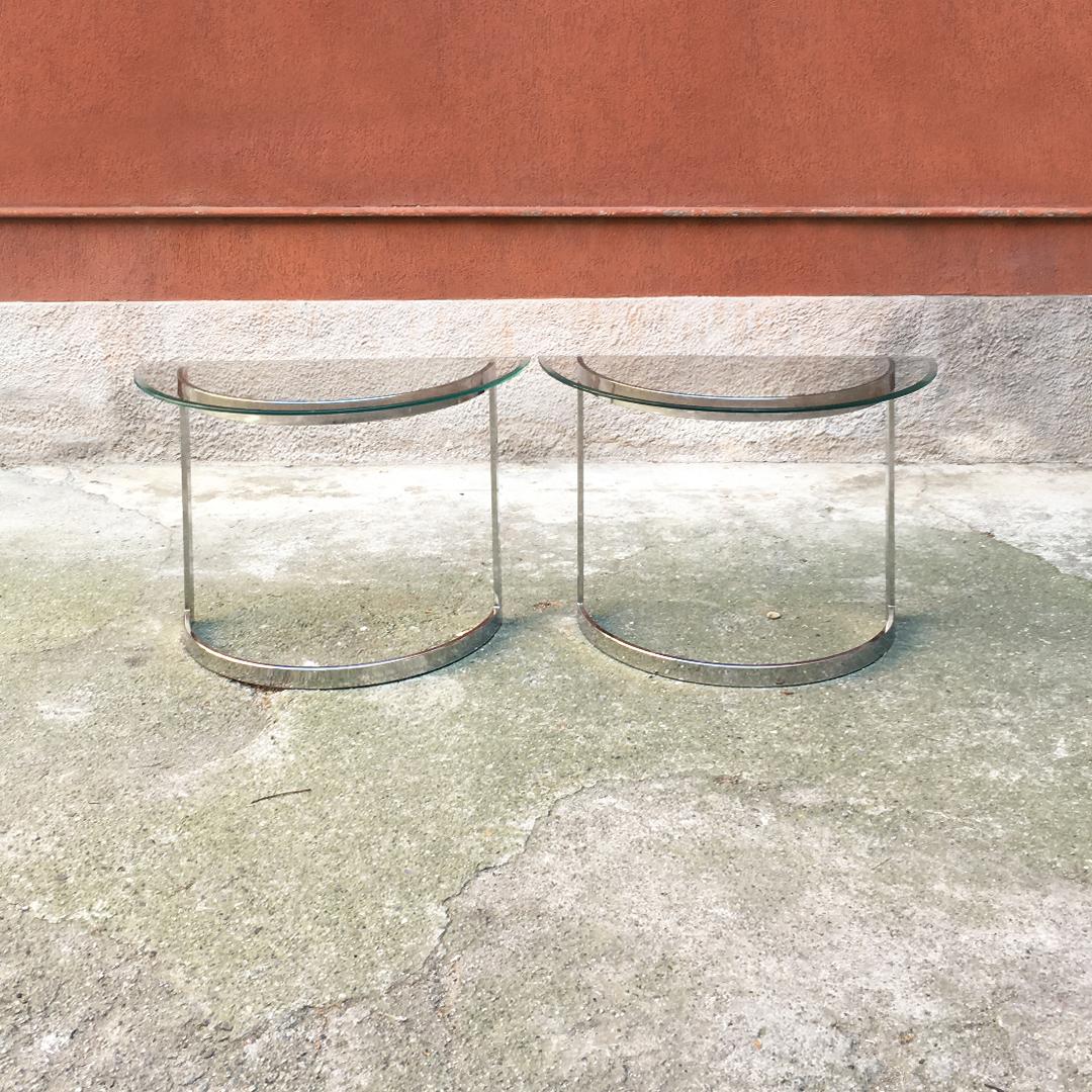 French Mid-Century Modern Steel Consoles with Glass Top, 1970s In Good Condition In MIlano, IT
