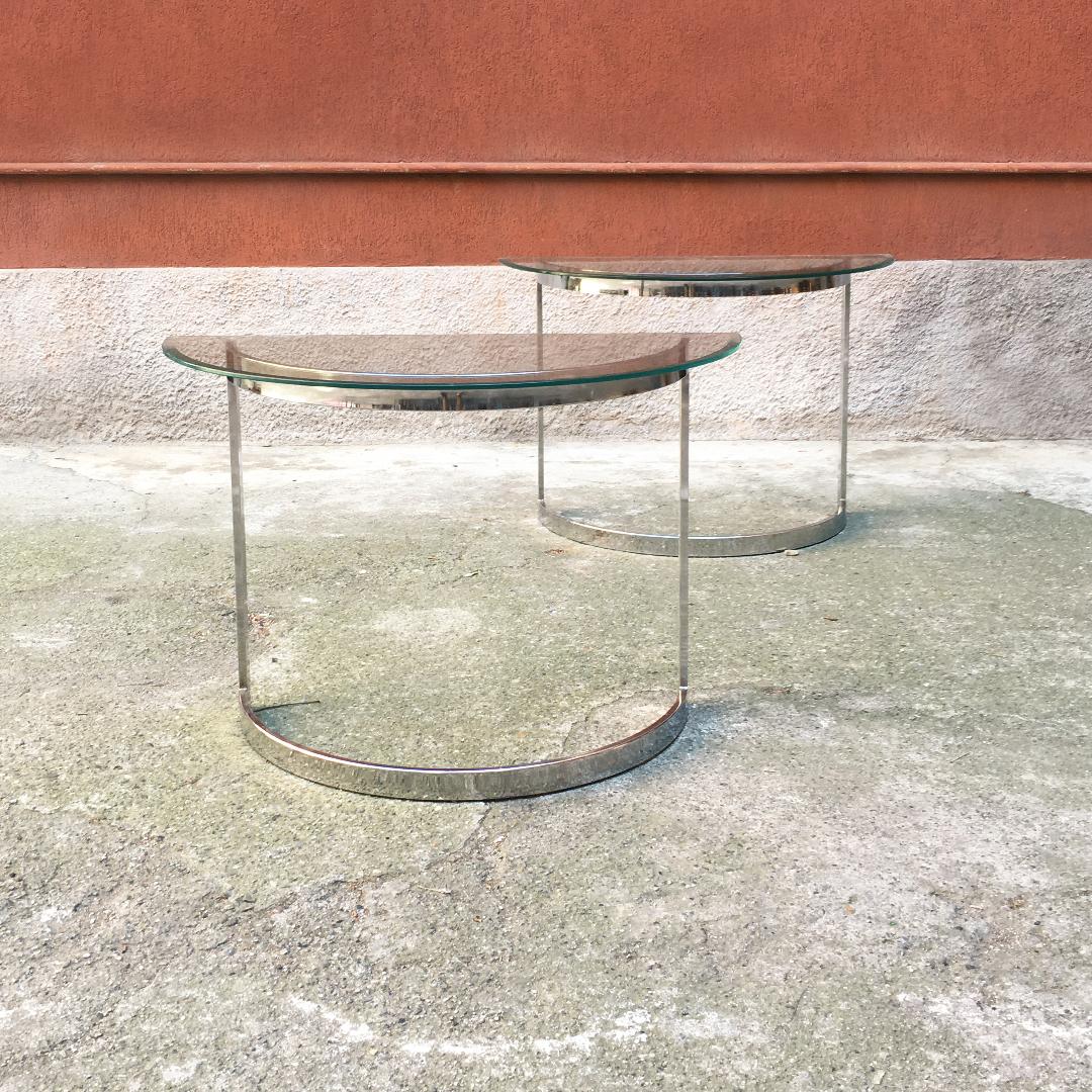 Late 20th Century French Mid-Century Modern Steel Consoles with Glass Top, 1970s For Sale