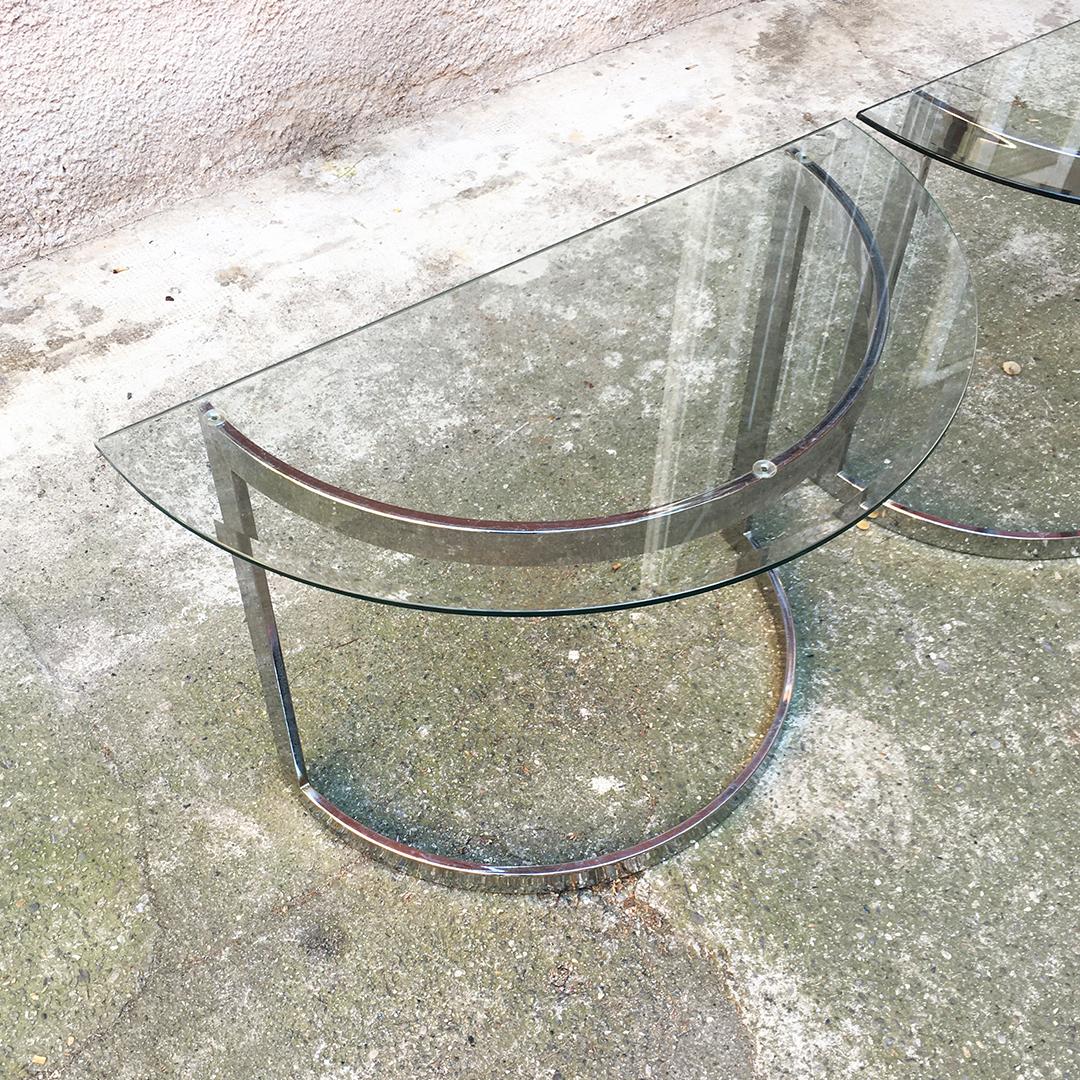 French Mid-Century Modern Steel Consoles with Glass Top, 1970s 3