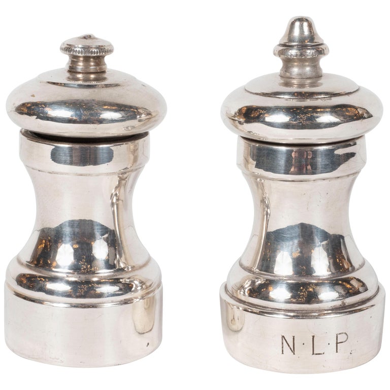 French MidCentury Modern Sterling Silver Salt and Pepper Shaker Set by Peugeot For Sale at 1stDibs