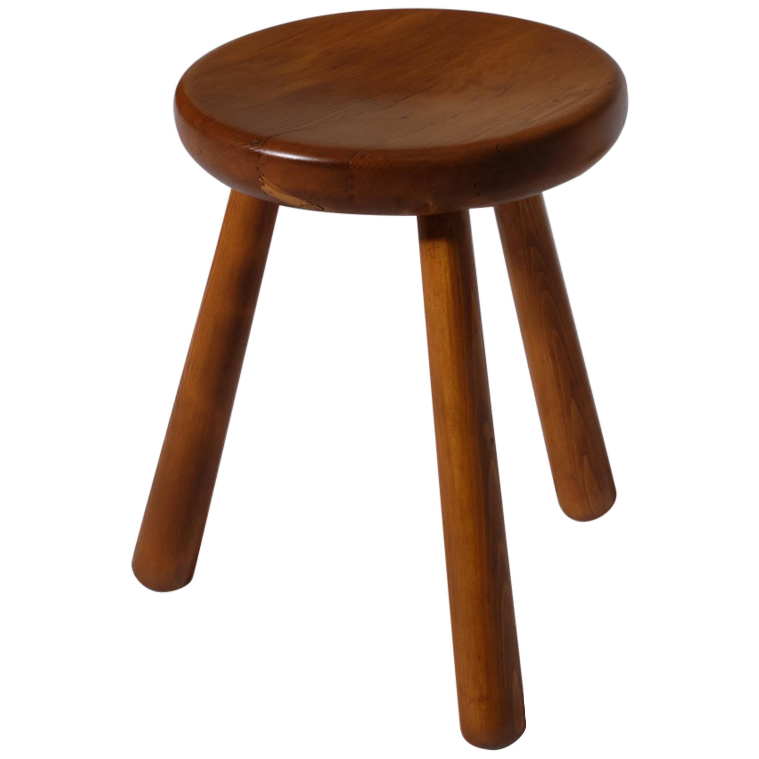 French Mid-Century Modern Stool in Solid Pine