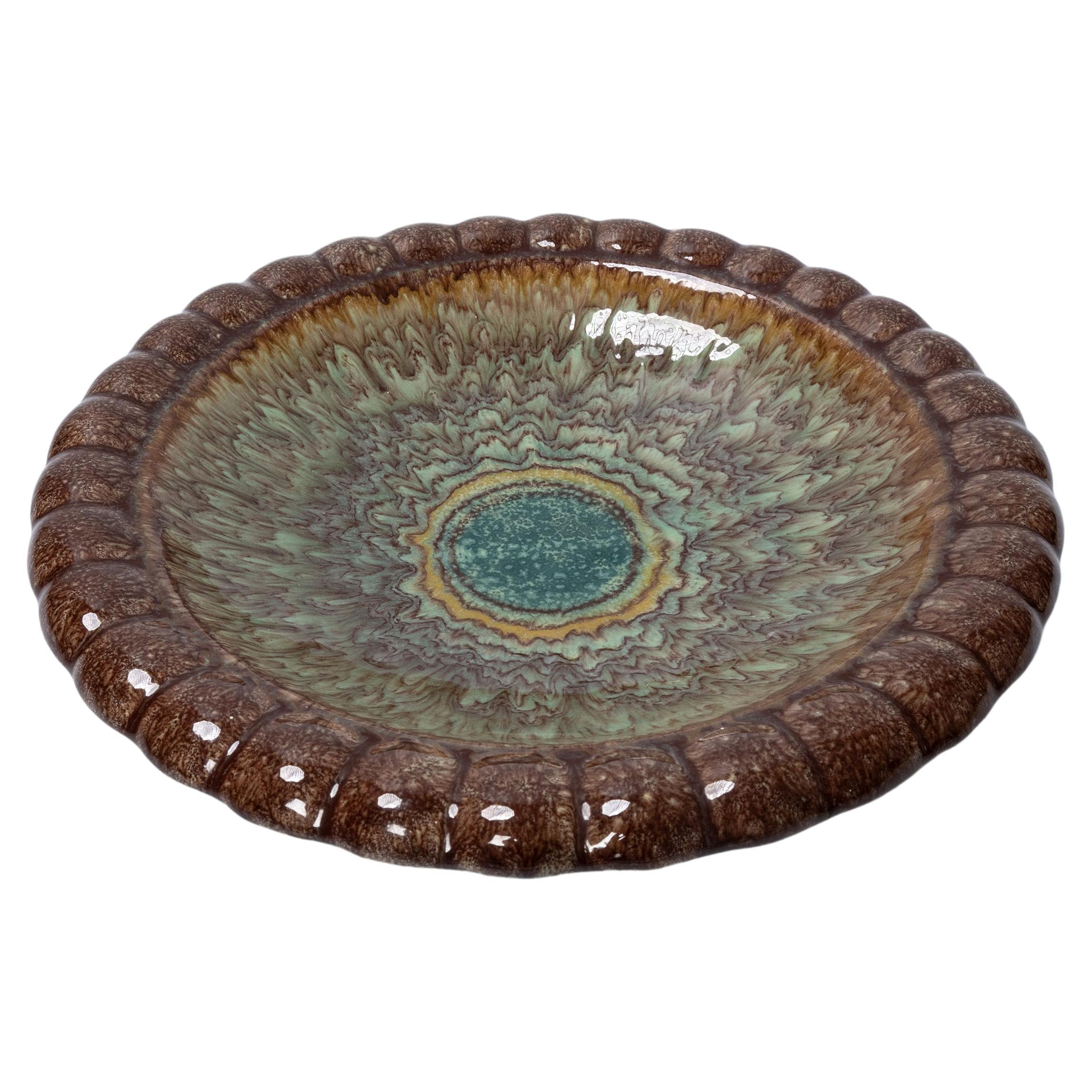 French Mid Century Modern Studio Pottery Footed Bowl Charger 
C.1960
In very good condition commensurate of age.