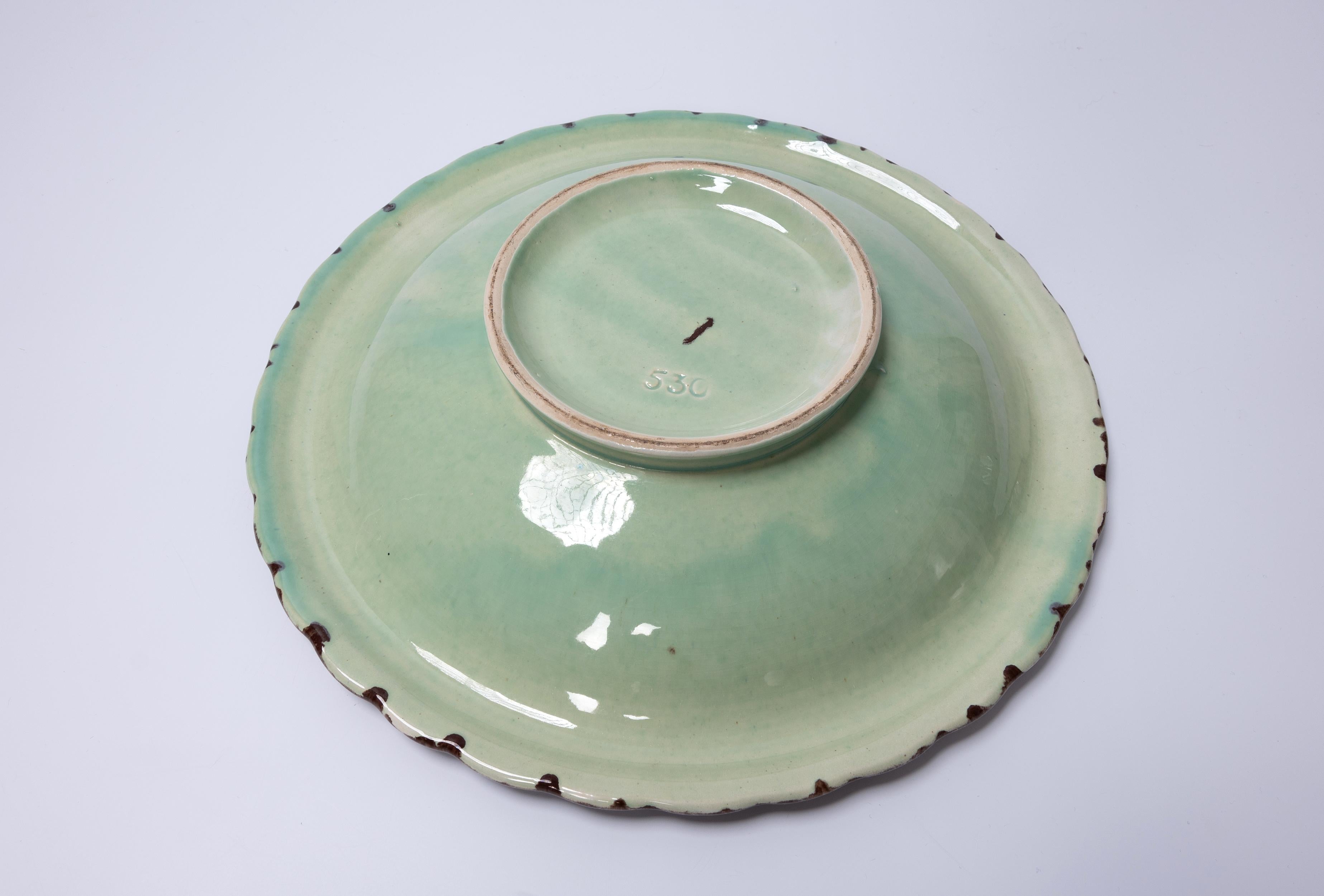 20th Century French Mid Century Modern Studio Pottery Footed Bowl Charger  For Sale