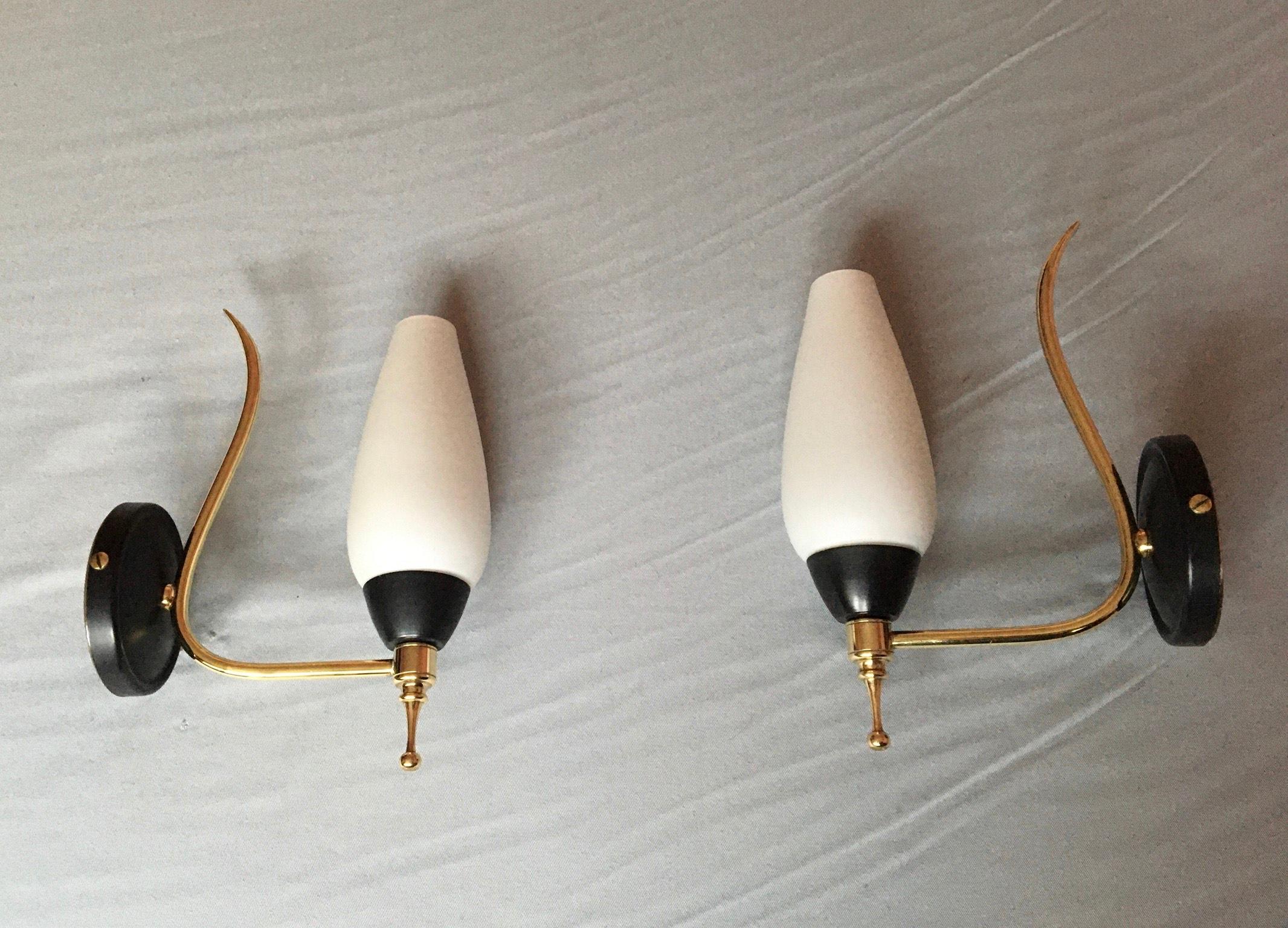 French Mid-Century Modern Style Black Gilt Brass Sconces, 1950 For Sale 9