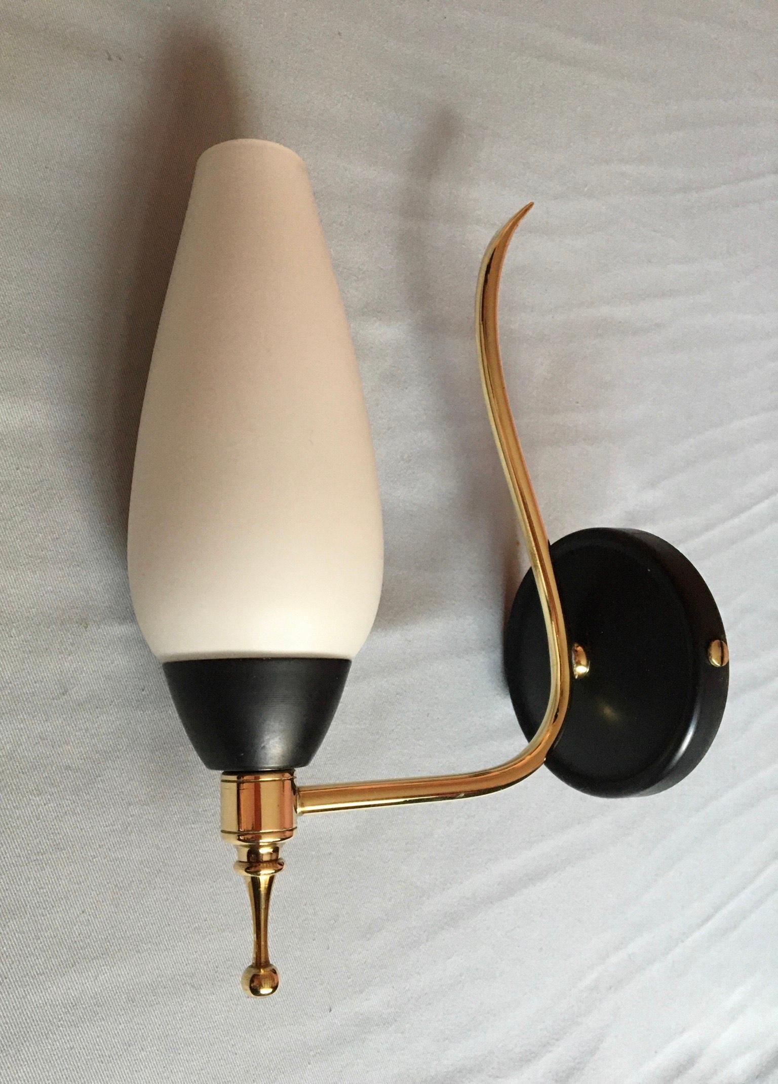 Metal French Mid-Century Modern Style Black Gilt Brass Sconces, 1950 For Sale