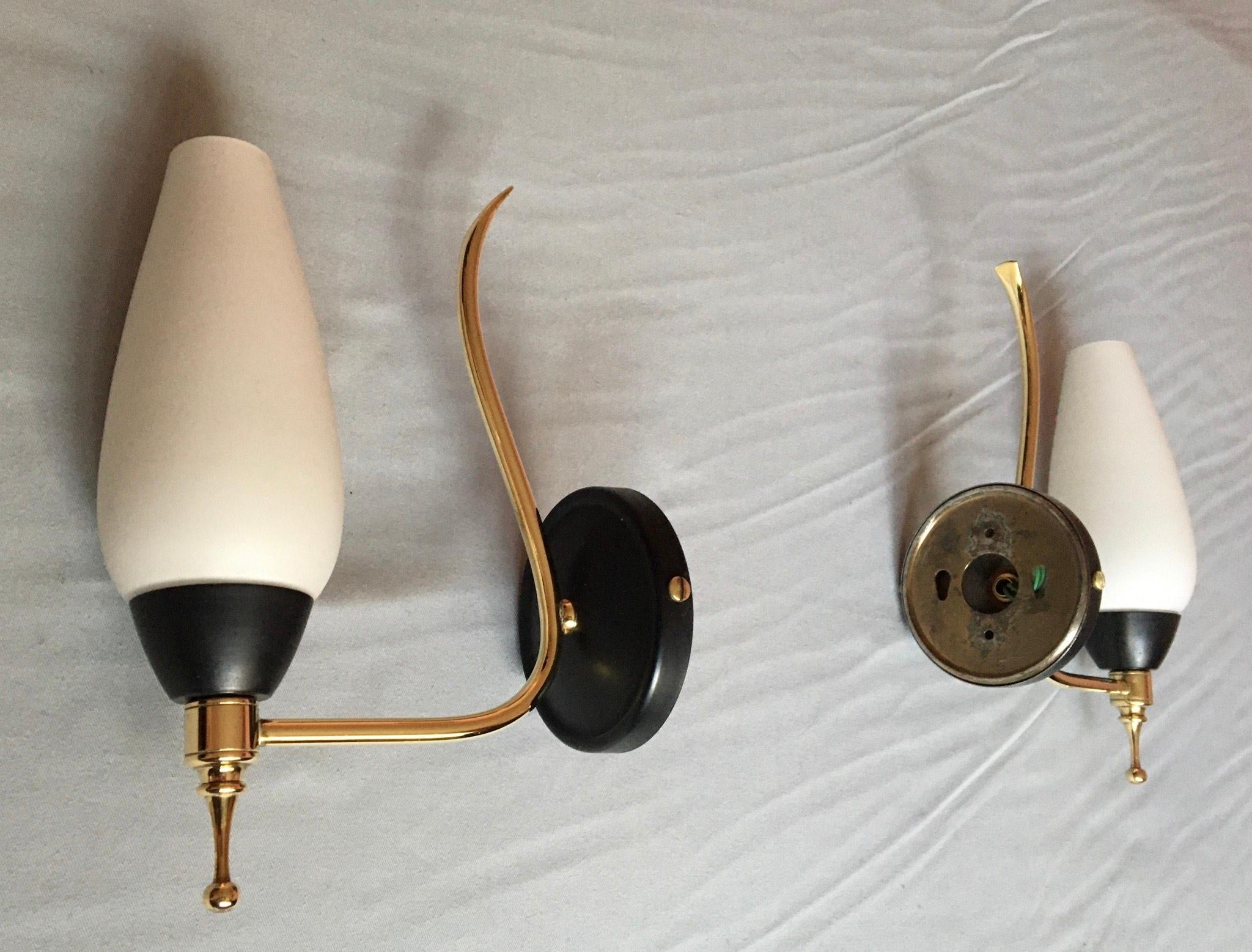 French Mid-Century Modern Style Black Gilt Brass Sconces, 1950 For Sale 1