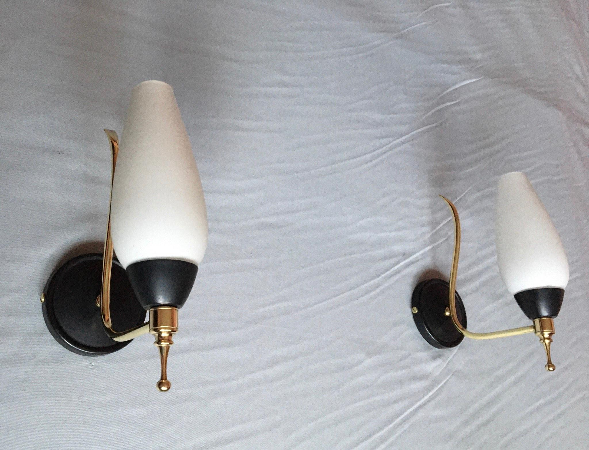 French Mid-Century Modern Style Black Gilt Brass Sconces, 1950 For Sale 2