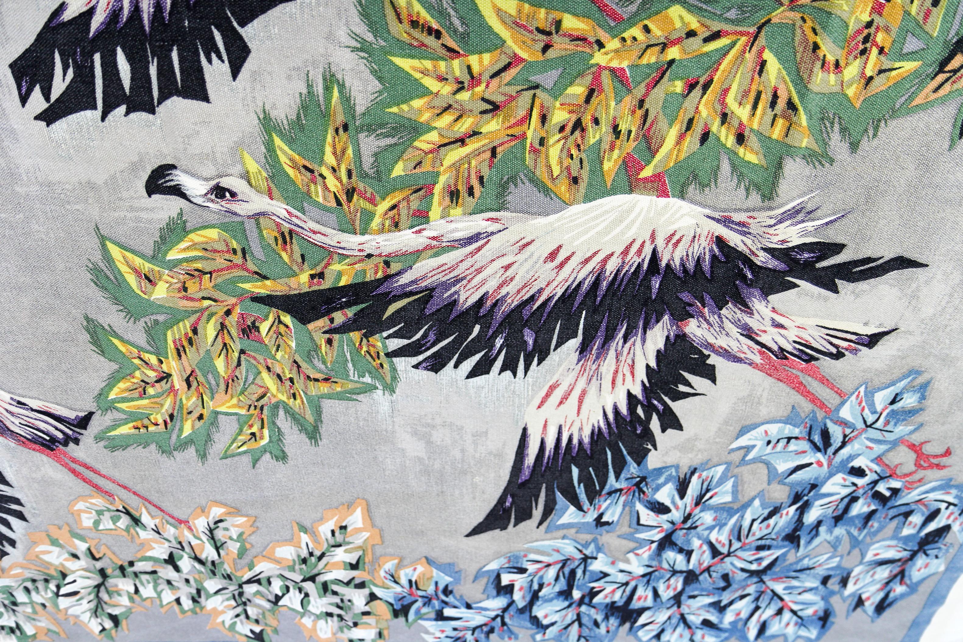 Mid-20th Century French Mid-Century Modern Tapestry The Flight of Flamingos Signed R. Debiève