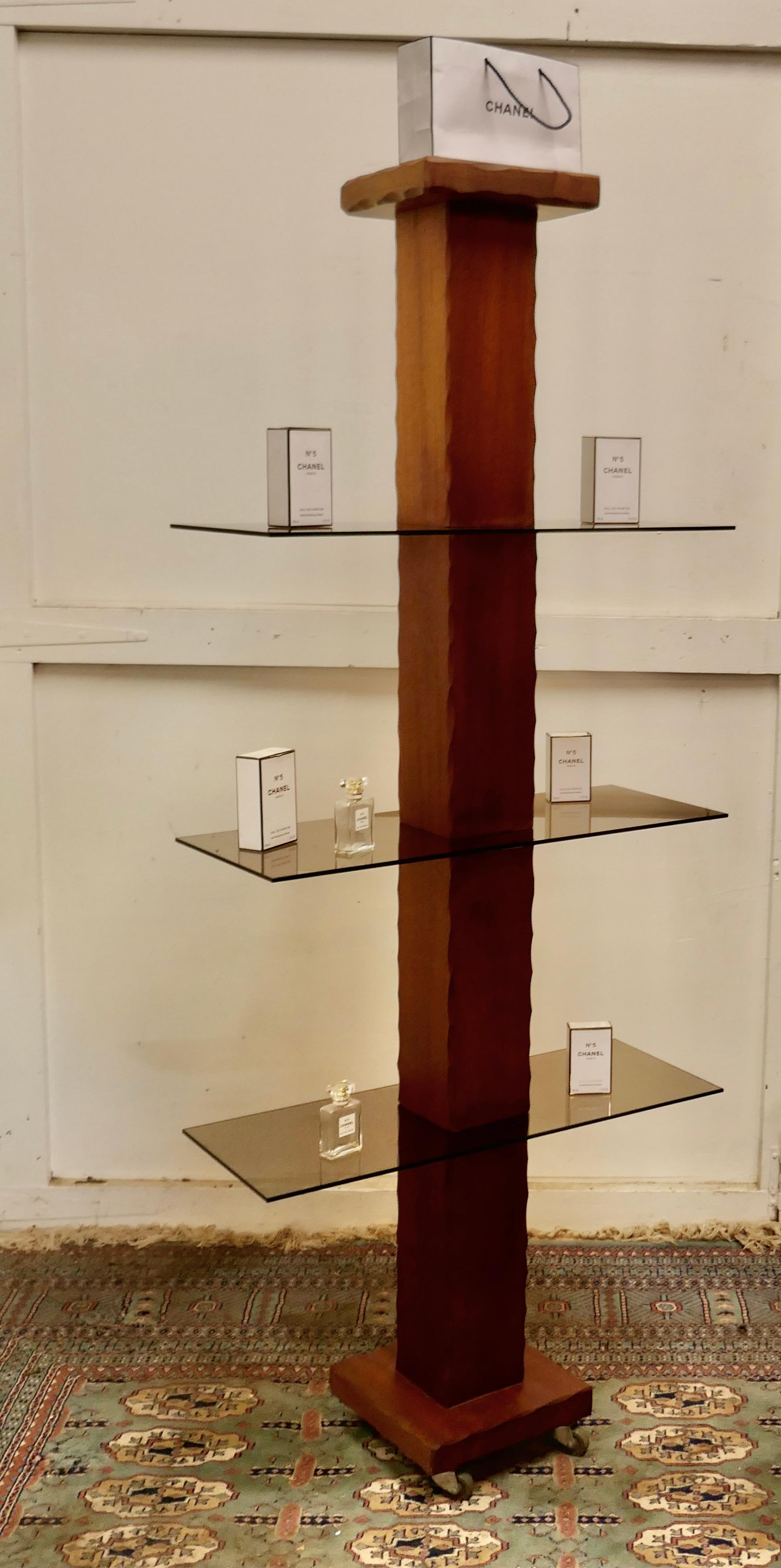 Mid-Century Modern French Mid Century Modern Teak and Smoked Glass Etagère, Display Shelf For Sale