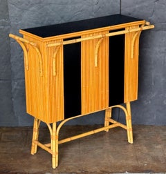 French Mid-Century Modern Tiki Drinks or Cocktail Bar or Console Table of Rattan