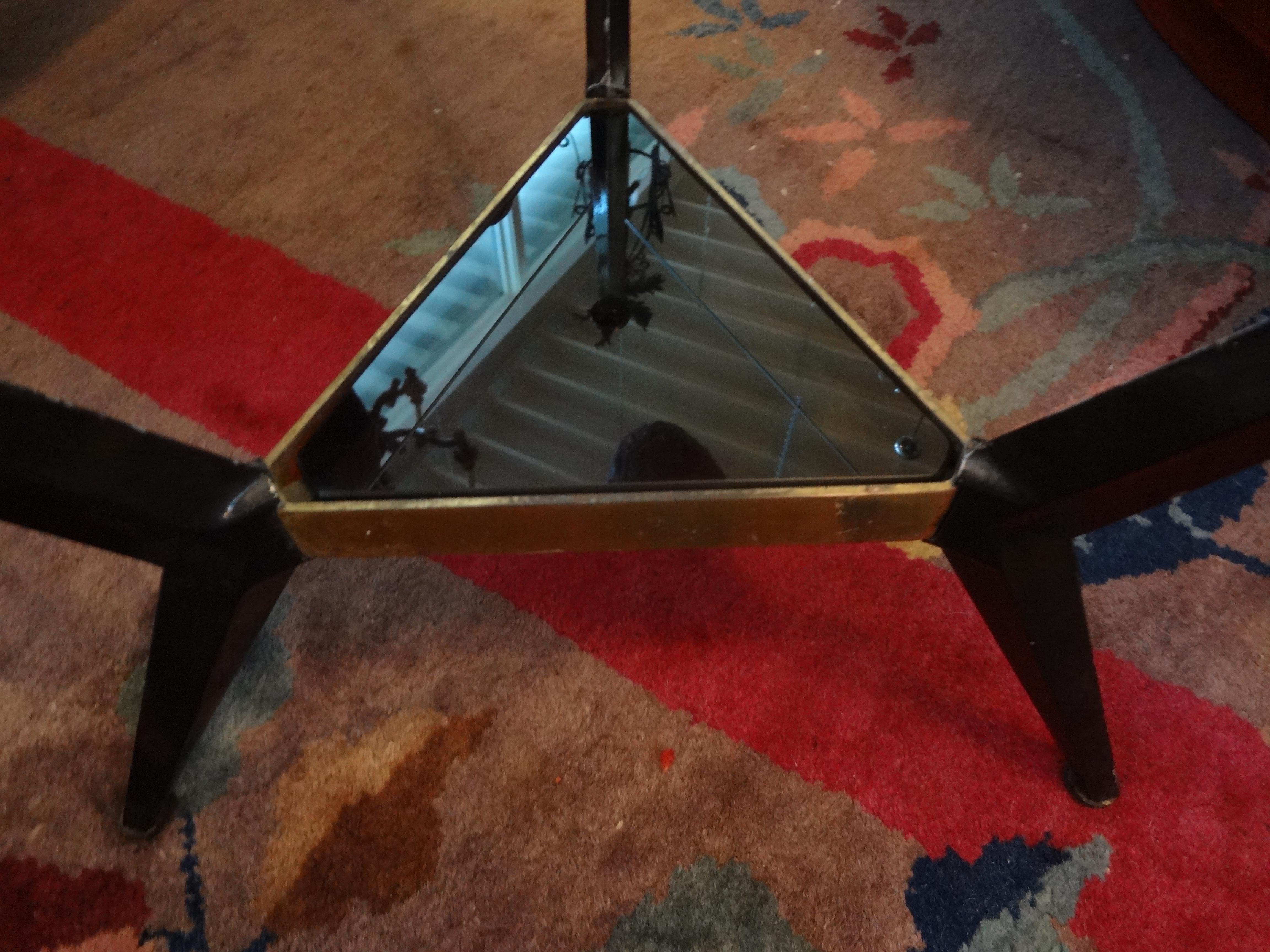 Mid-20th Century French Mid-Century Modern Triangular Shaped Iron and Glass Table