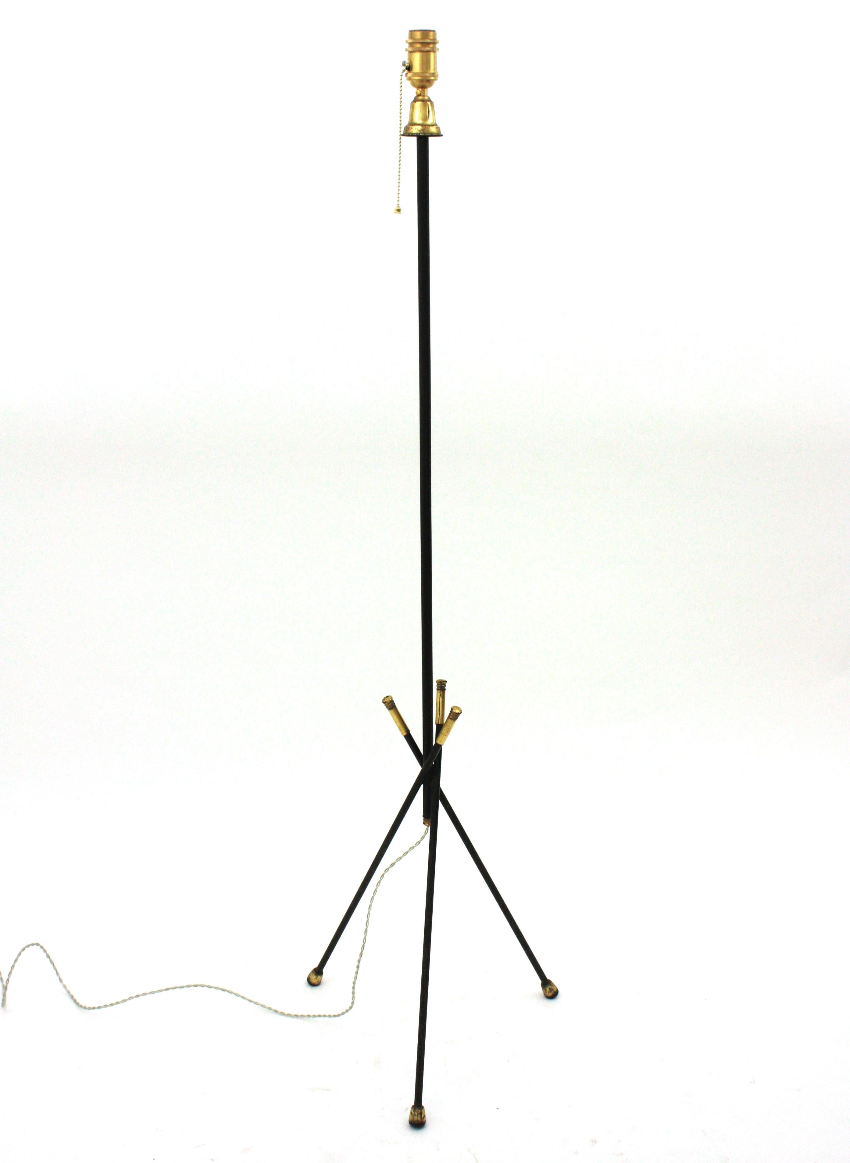 Lacquered French Mid-Century Modern Tripod Floor Lamp For Sale