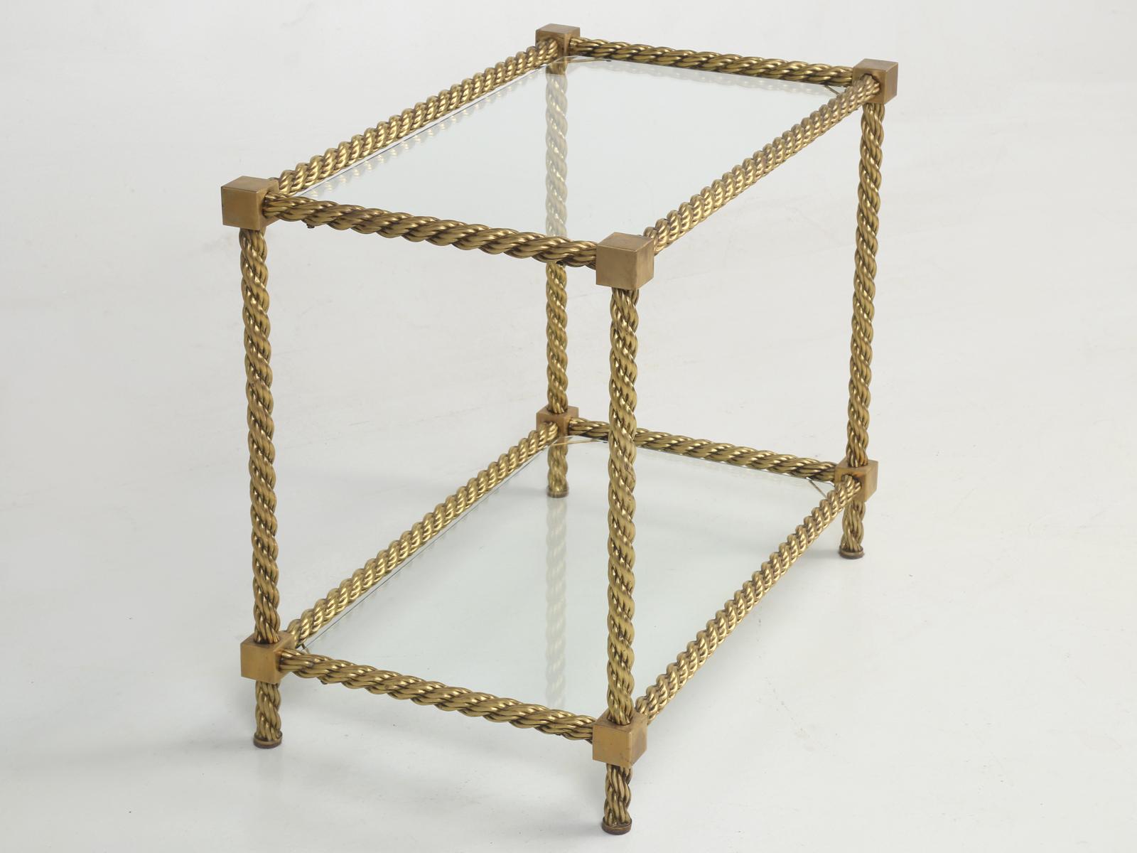 French Mid-Century Modern, Twisted Brass Rope End Table In Good Condition In Chicago, IL