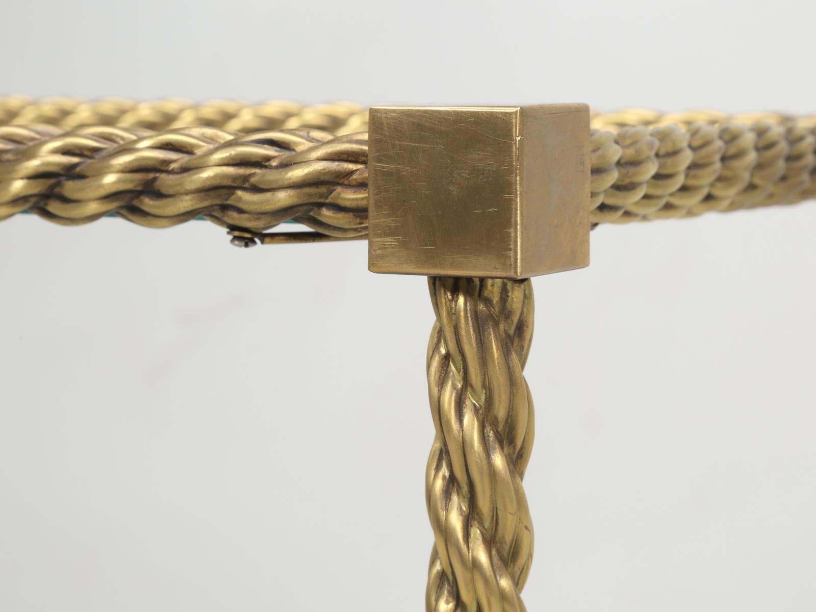French Mid-Century Modern, Twisted Brass Rope End Table 2