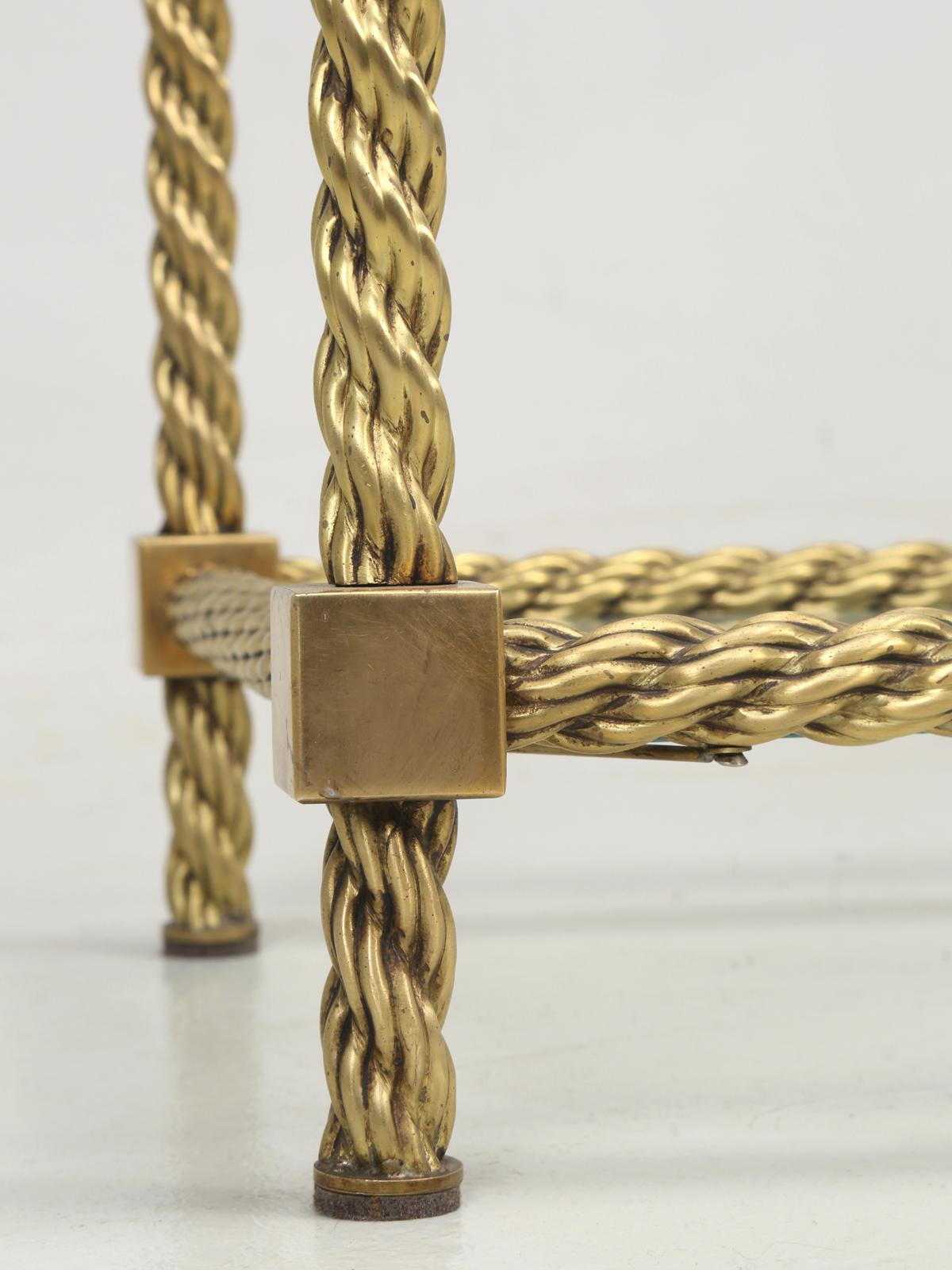 French Mid-Century Modern, Twisted Brass Rope End Table 5