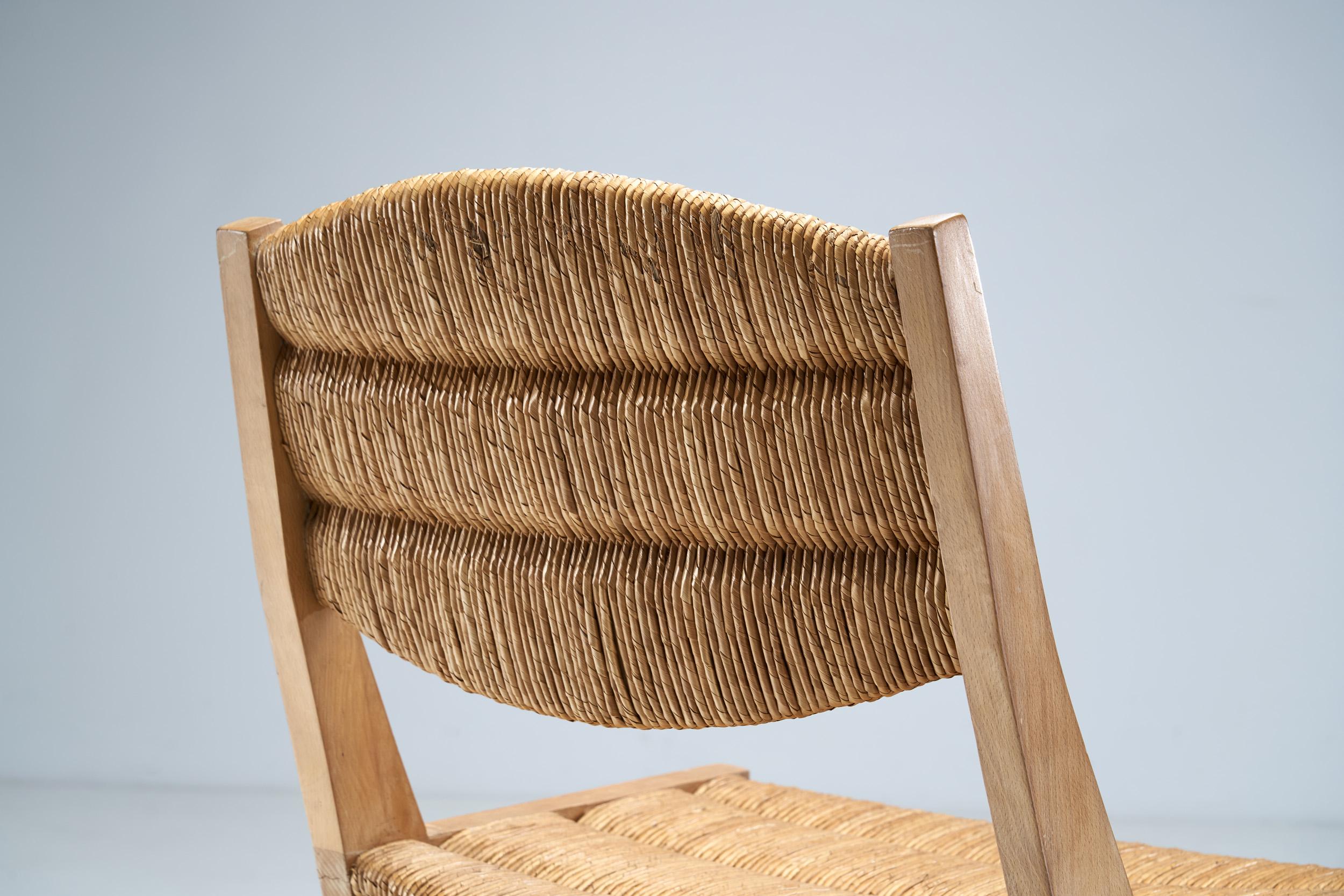 French Mid-Century Modern Wood and Cane Chair, France ca 1950s 6
