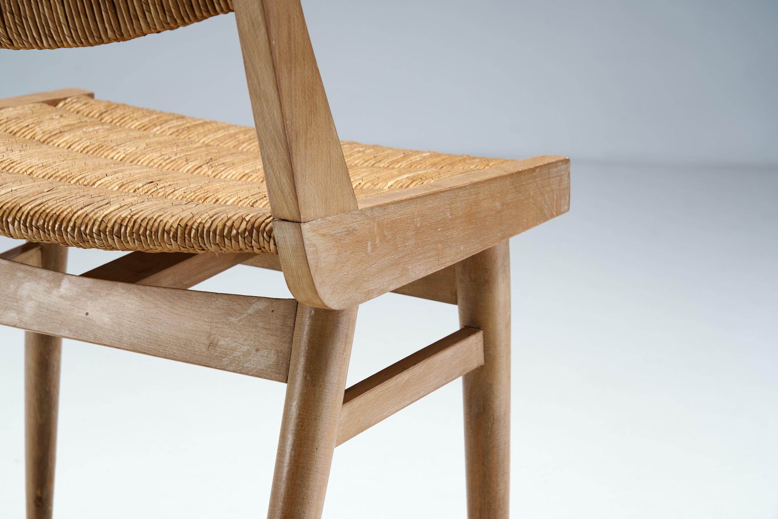 French Mid-Century Modern Wood and Cane Chair, France ca 1950s 7