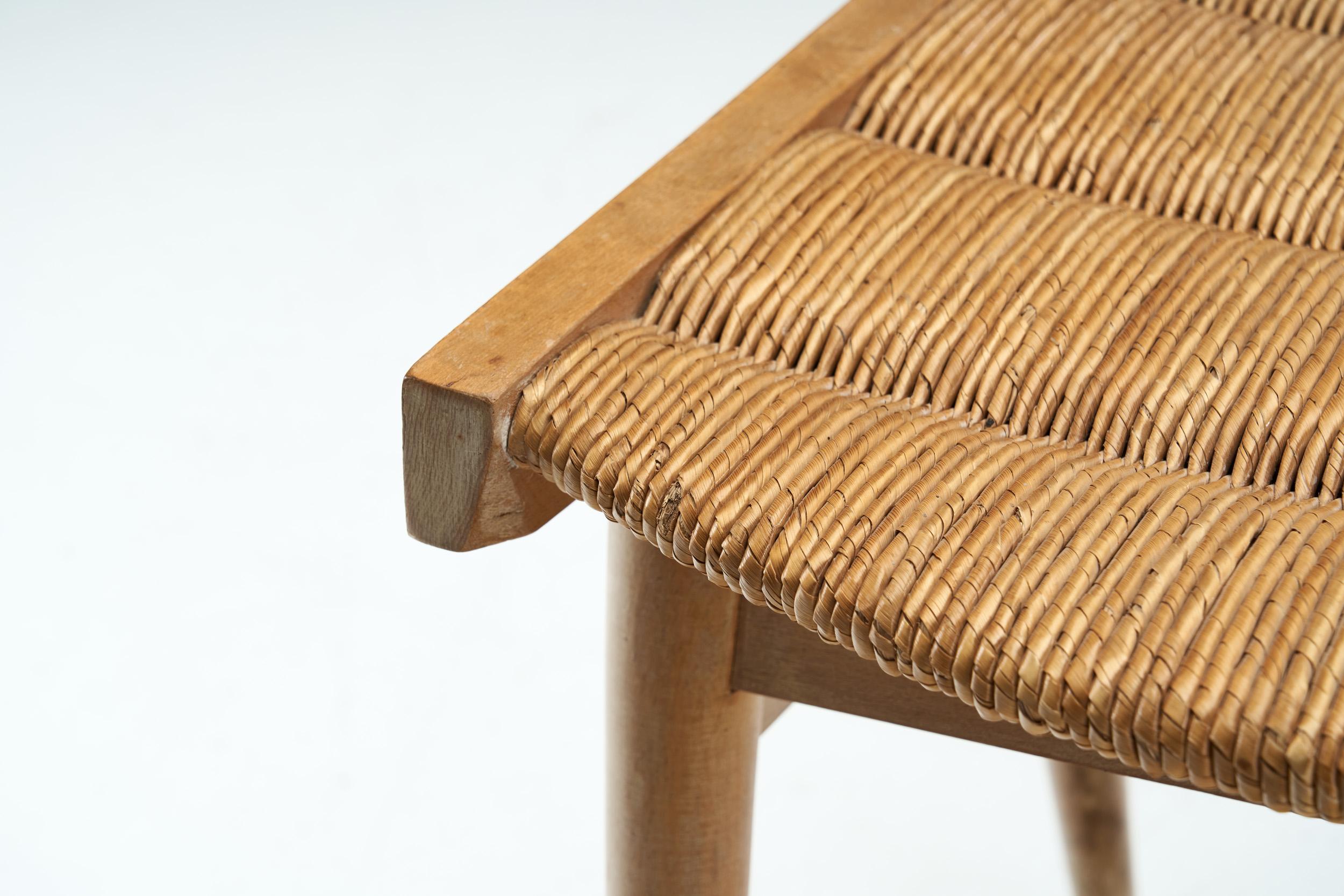 French Mid-Century Modern Wood and Cane Chair, France ca 1950s 9