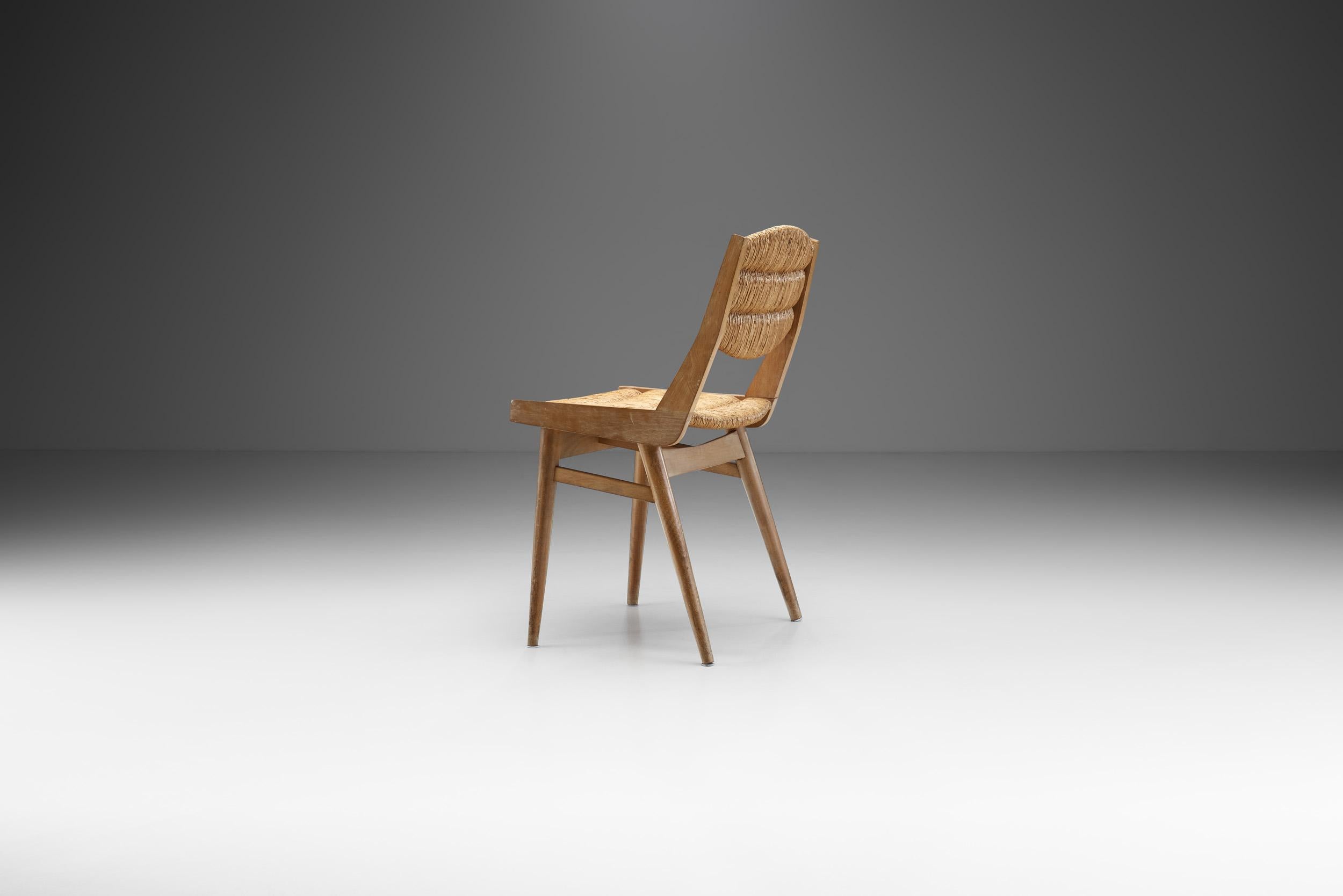 Mid-20th Century French Mid-Century Modern Wood and Cane Chair, France ca 1950s