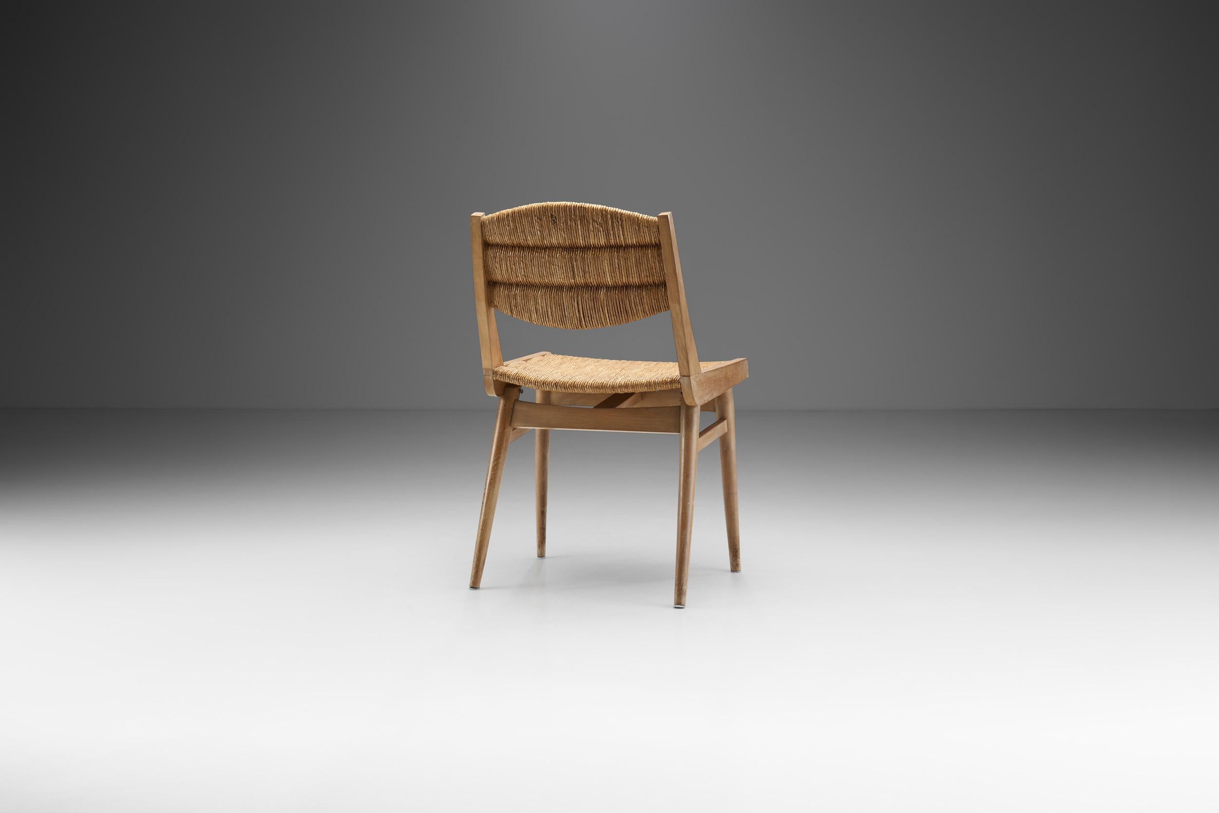 French Mid-Century Modern Wood and Cane Chair, France ca 1950s 1