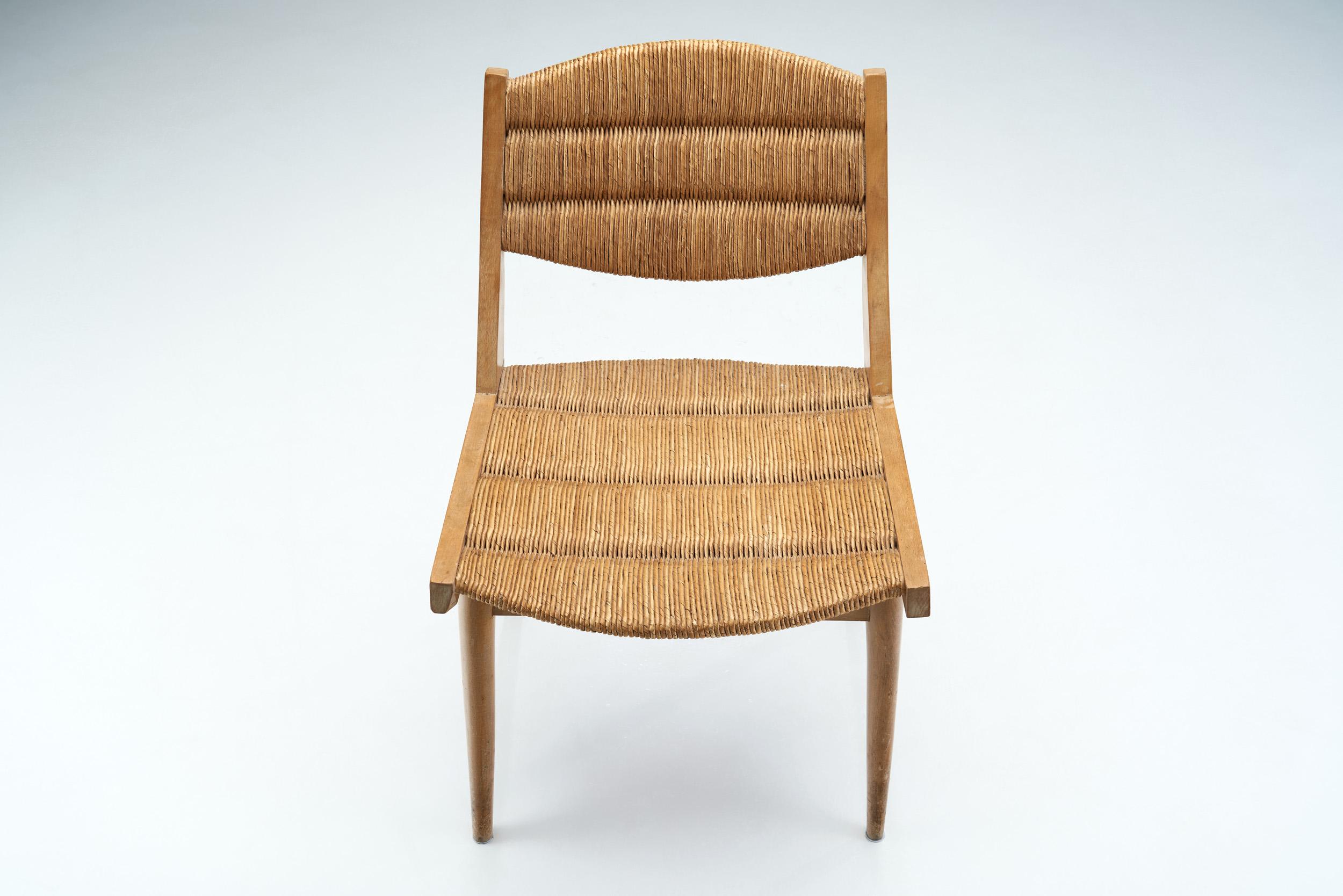 French Mid-Century Modern Wood and Cane Chair, France ca 1950s 2