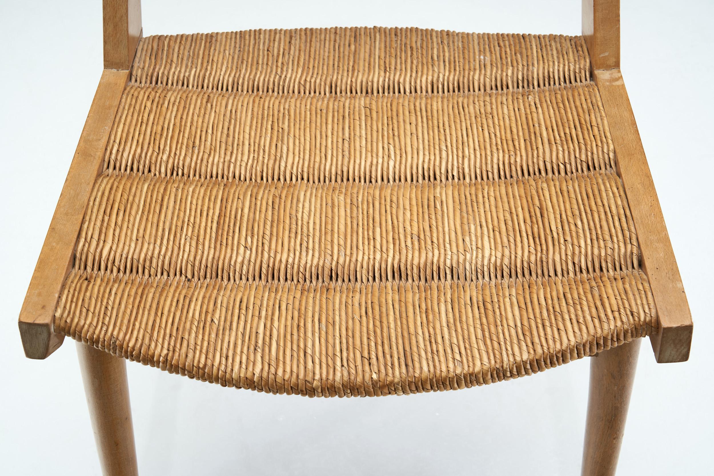 French Mid-Century Modern Wood and Cane Chair, France ca 1950s 4