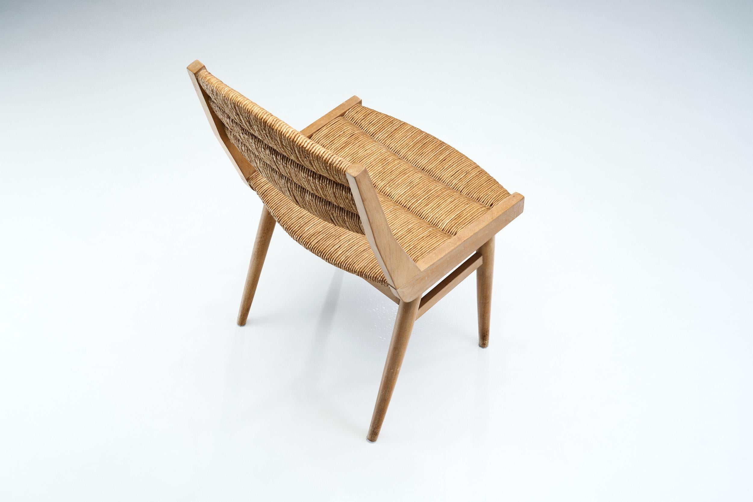 French Mid-Century Modern Wood and Cane Chair, France ca 1950s 5