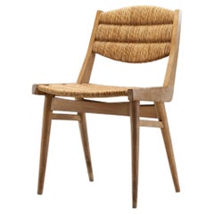 French Mid-Century Modern Wood and Cane Chair, France ca 1950s